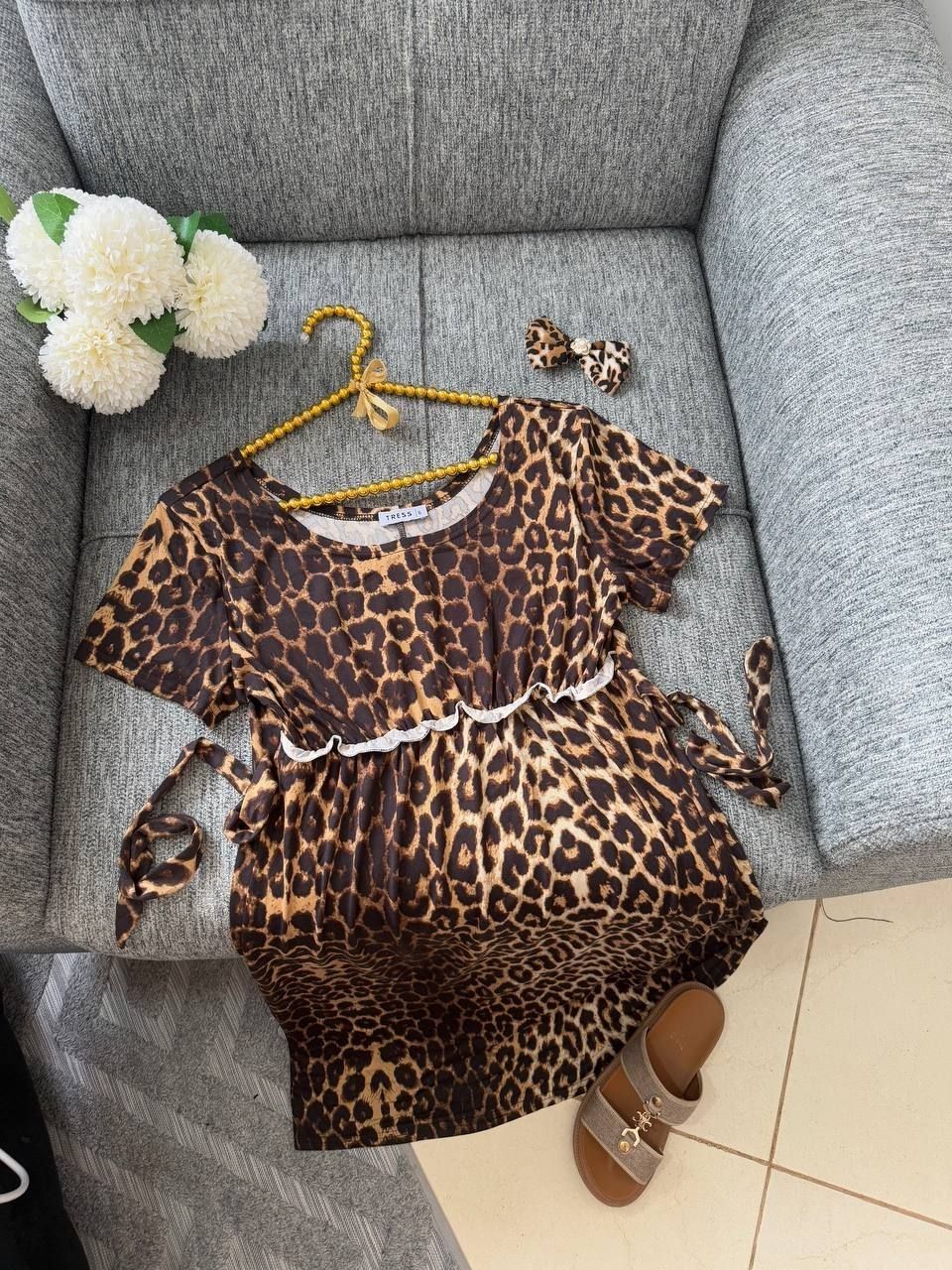 Robe léopard manches courtes enfant