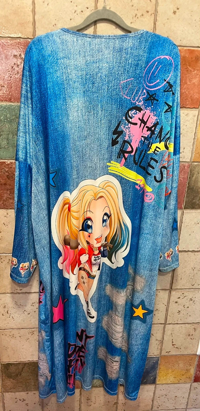 Kimono largo oversize estampado efecto denim /comic – sin marca – taille XXXL / 46 / 18 2