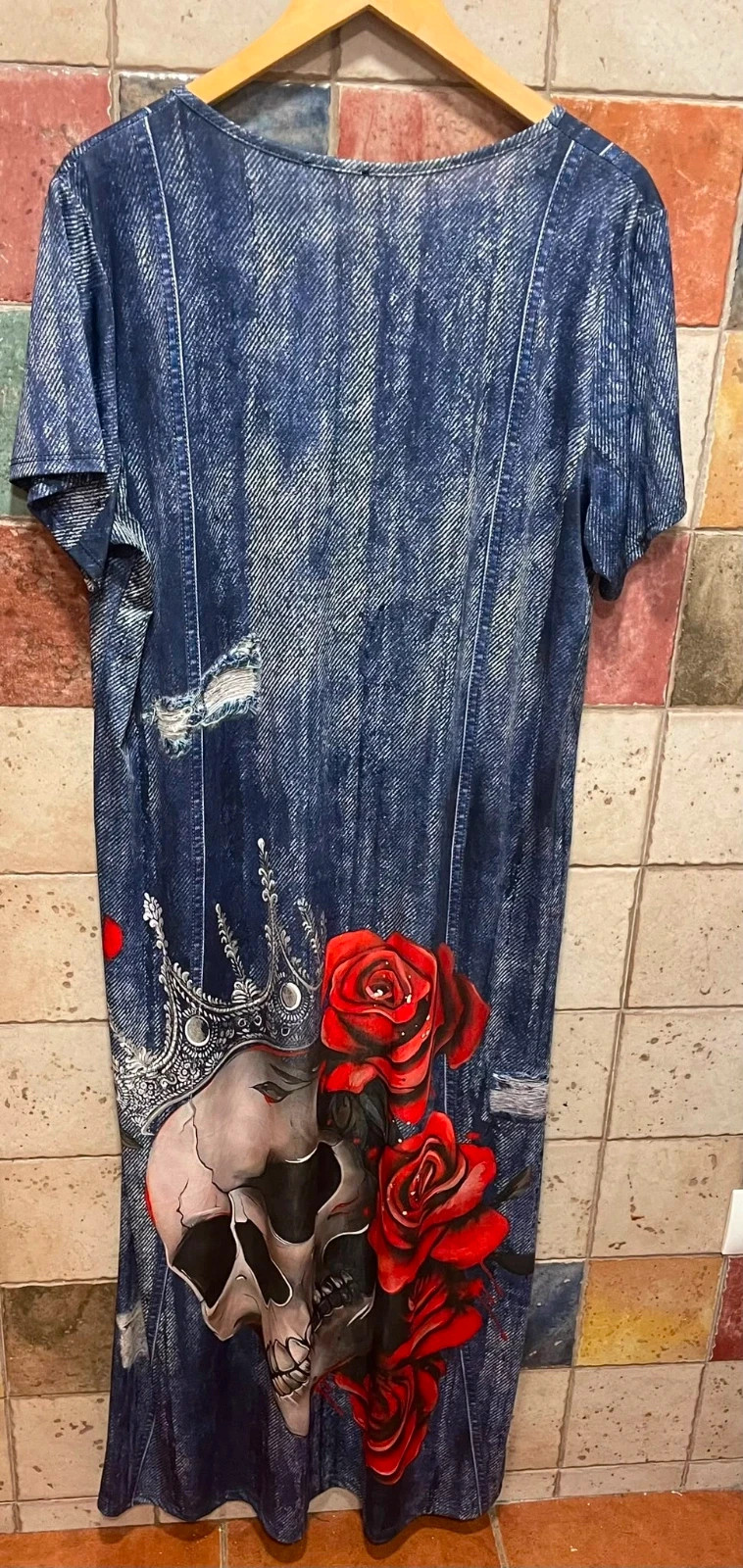 Vestido estampado calavera y risas efecto vaquero XXL oversize – sin marca – taille XXXL / 46 / 18 3