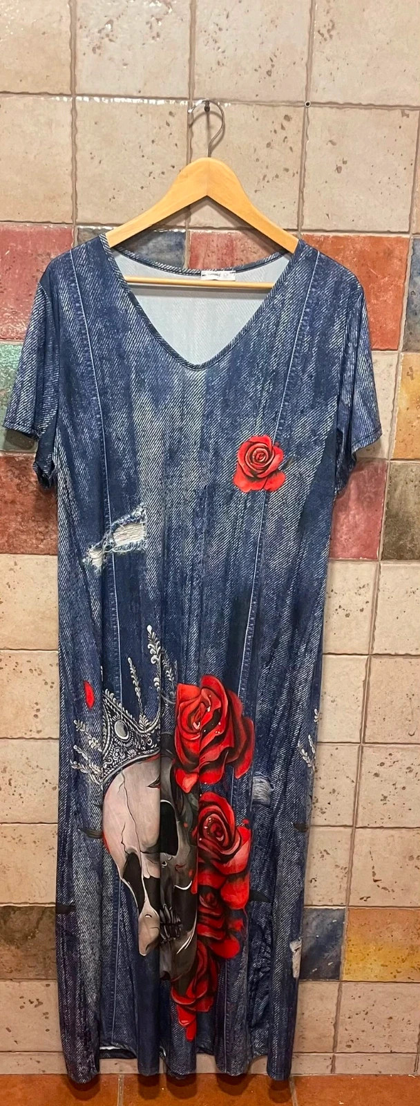 Vestido estampado calavera y risas efecto vaquero XXL oversize – sin marca – taille XXXL / 46 / 18