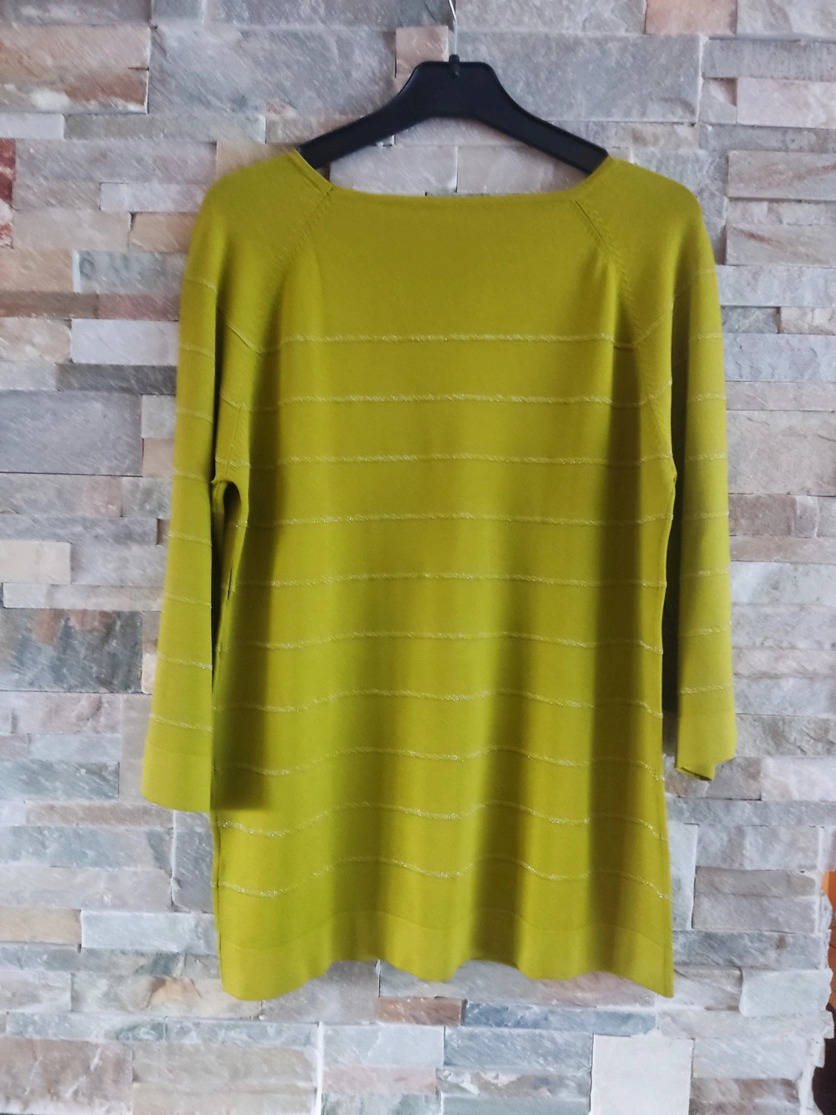 🎁 Jersey fino de entretiempo de punto verde aguacate con con líneas de hilos brillantes – Amo & Roma – taille L / 40 / 12 3