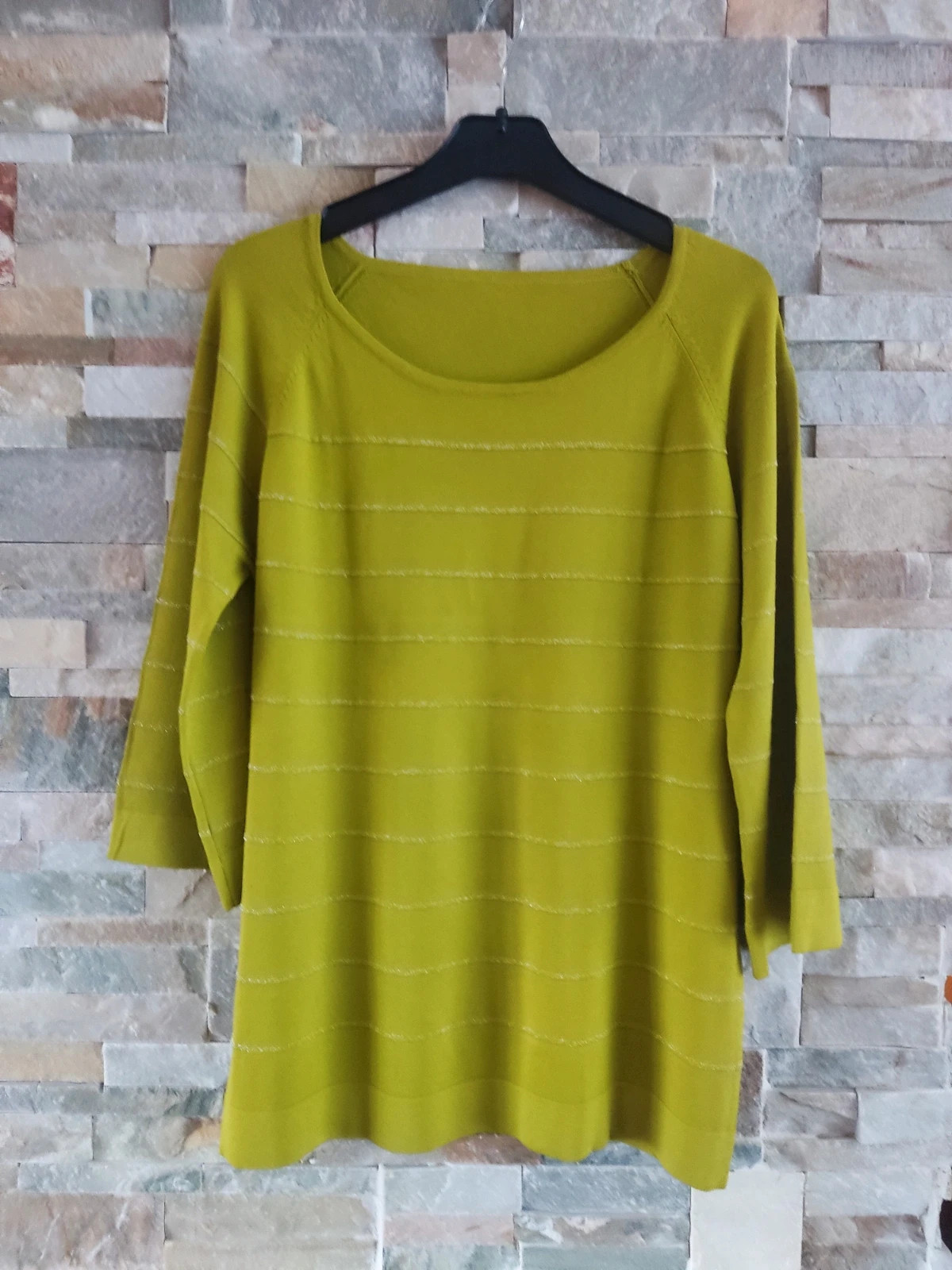 🎁 Jersey fino de entretiempo de punto verde aguacate con con líneas de hilos brillantes