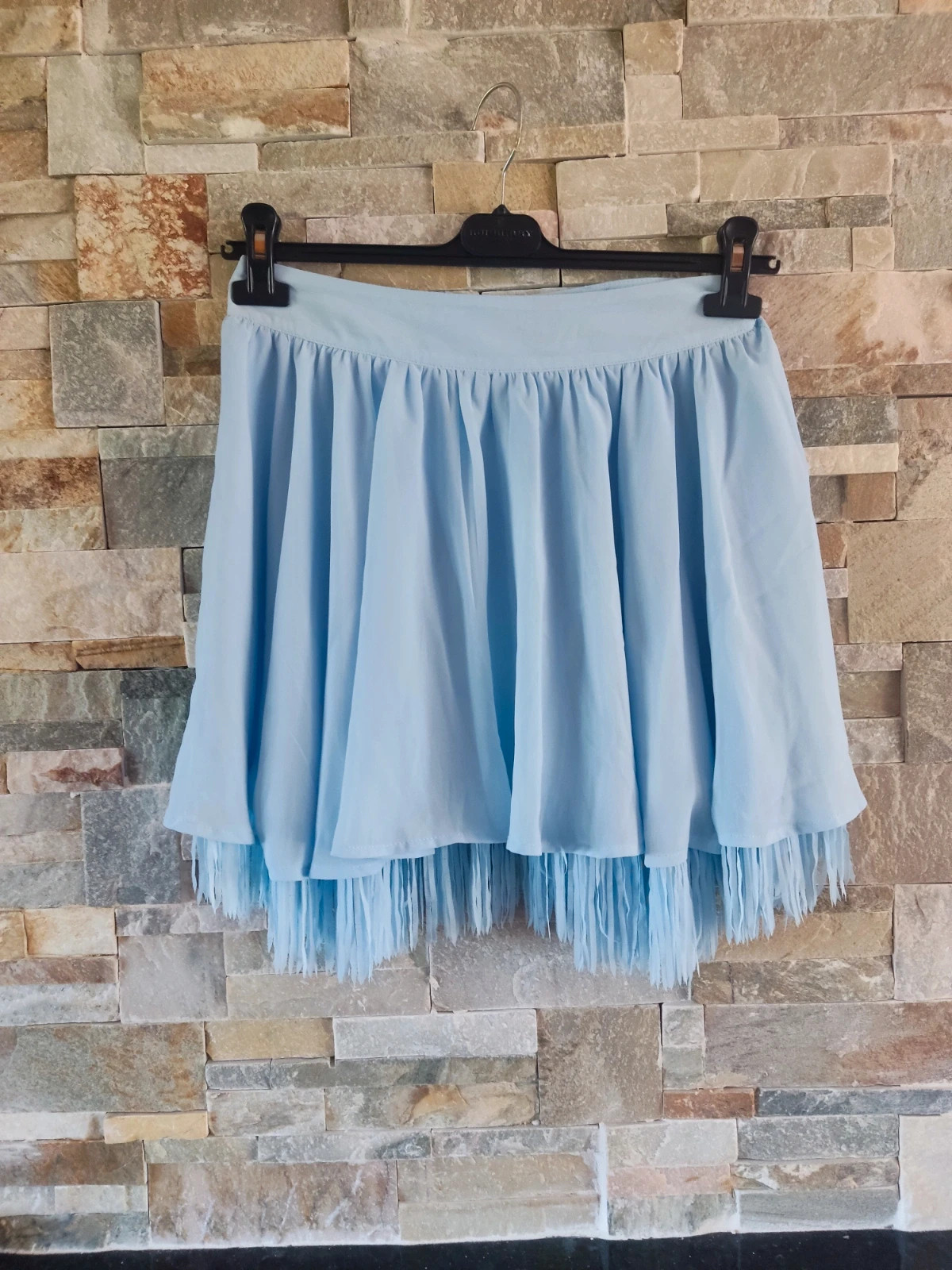 🎁 Preciosa falda de gasa azul claro con flecos en el bajo – Top Queens – taille M / 38 / 10 2