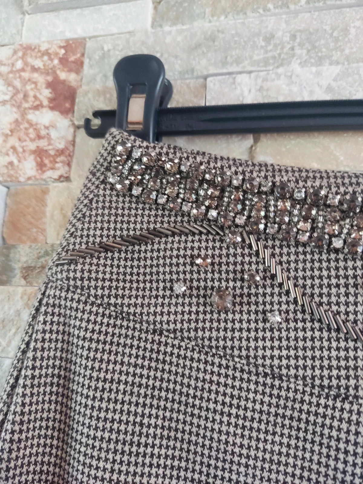 🎁Falda entallada estampado para de gallo con brillantes en la cintura – Strena – taille M / 38 / 10 3
