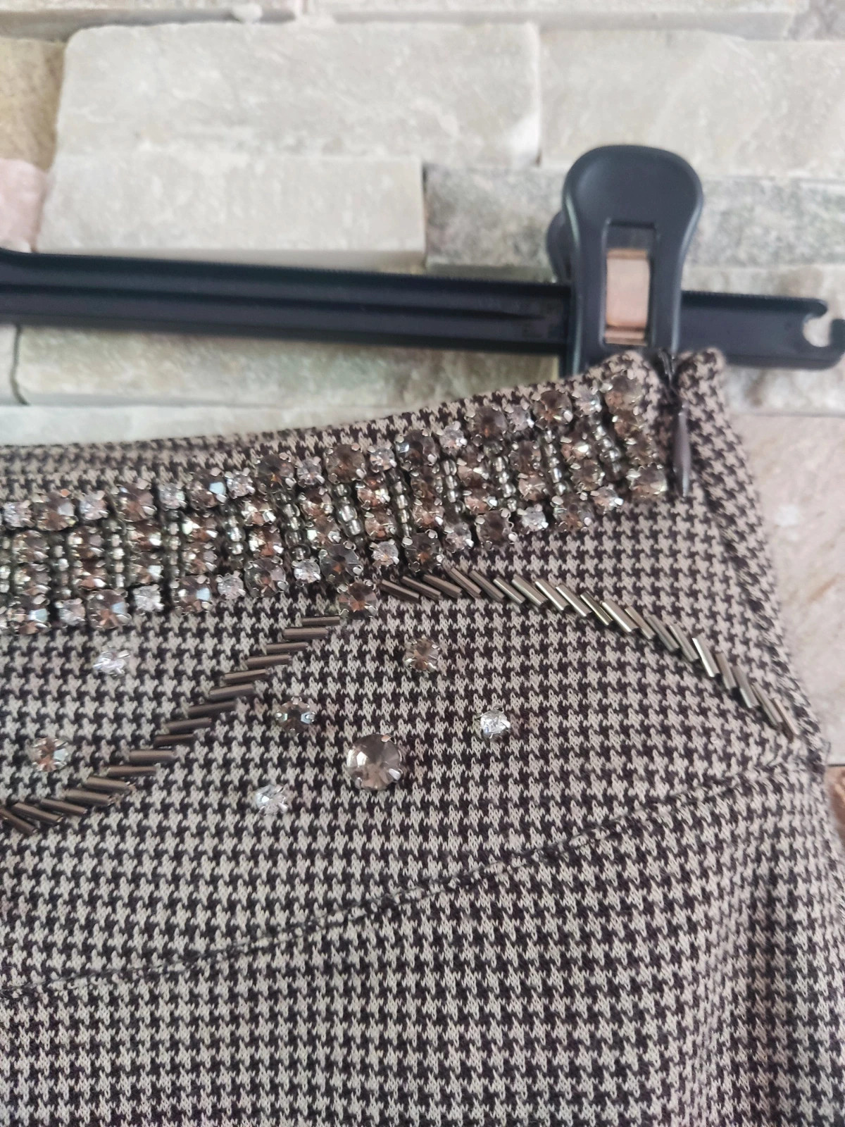 🎁Falda entallada estampado para de gallo con brillantes en la cintura – Strena – taille M / 38 / 10 4