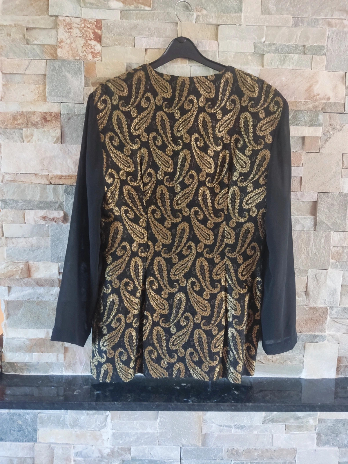 🎁Blazer vintage tela negra ligera con estampado cachemir dorado – Expressions – taille L / 40 / 12 5