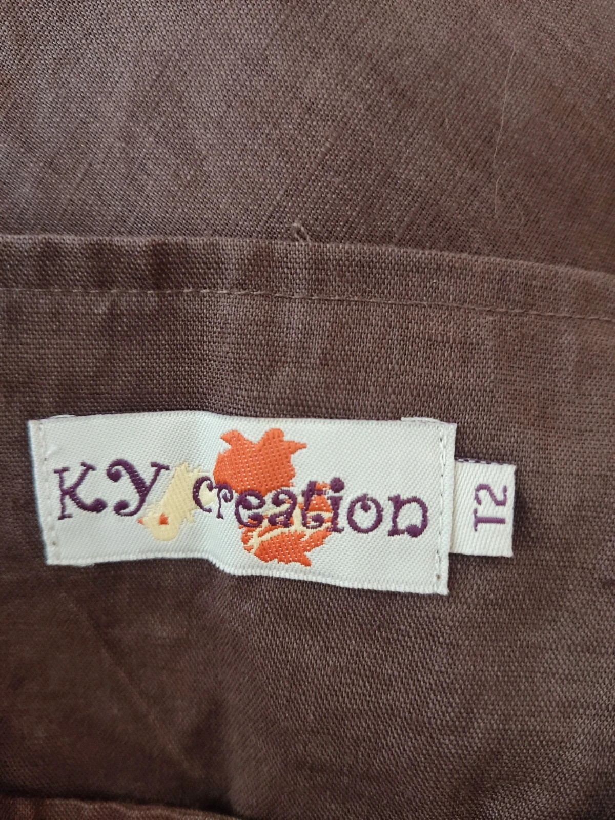 🎁Falda de lino y ramio color marrón con abalorios de madera y nácar en cintura – KY creation – taille L / 40 / 12 5