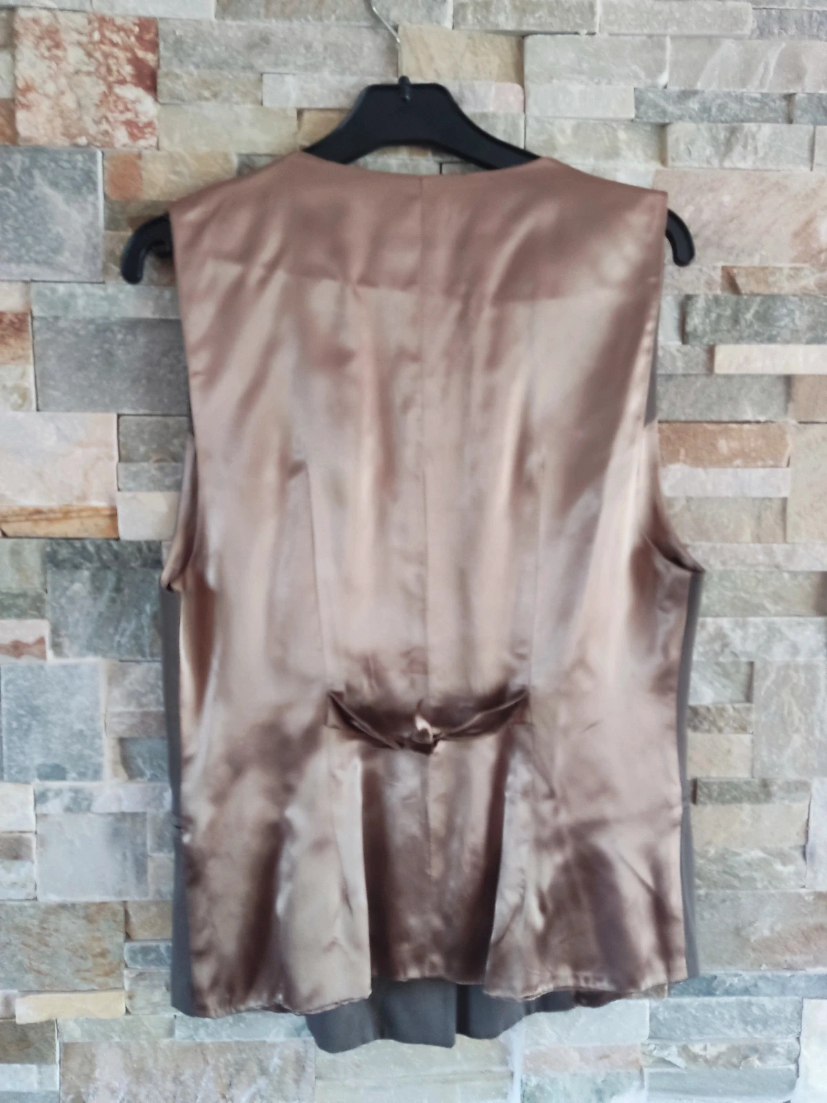 🎁 Chaleco de vestir marrón claro y espalda de raso dorado – lola rodero – taille L / 40 / 12 3