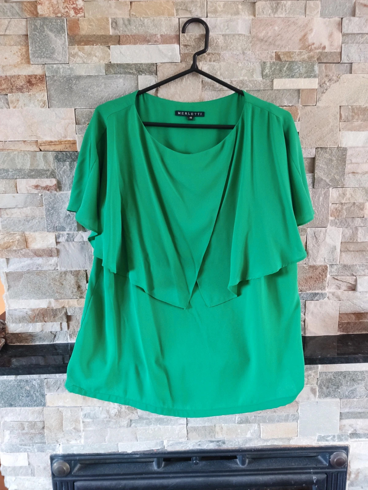 🎁Blusa verde de gasa con original capa que se cruza delante – Merletti – taille XXXL / 46 / 18 2