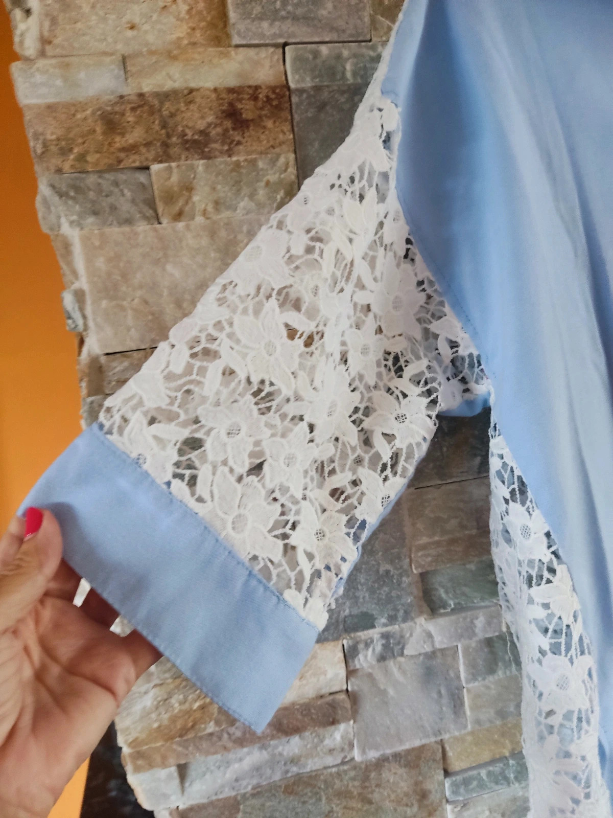 🎁 Original camisa azul con crochet blanco en mangas y espalda – VerySimple – taille XXXL / 46 / 18 3