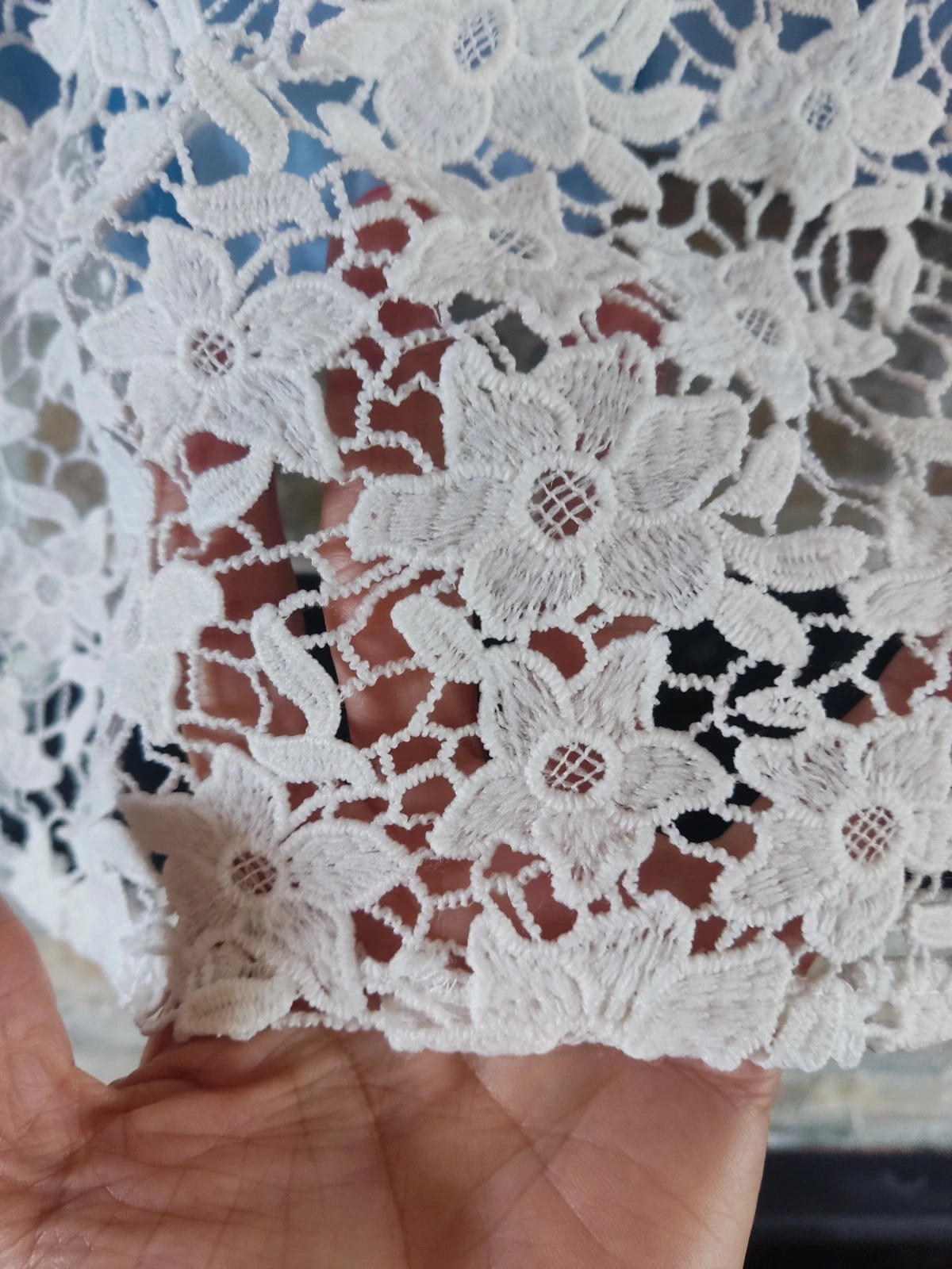 🎁 Original camisa azul con crochet blanco en mangas y espalda – VerySimple – taille XXXL / 46 / 18 5