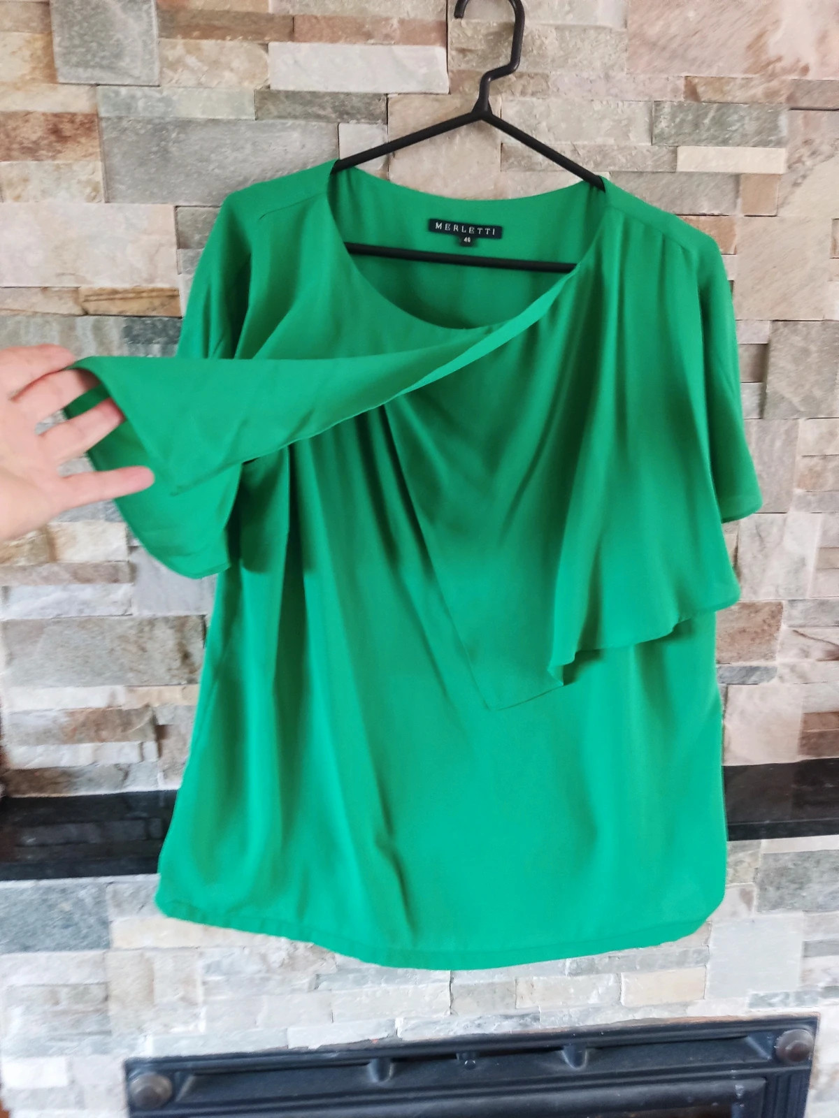 🎁Blusa verde de gasa con original capa que se cruza delante – Merletti – taille XXXL / 46 / 18 3