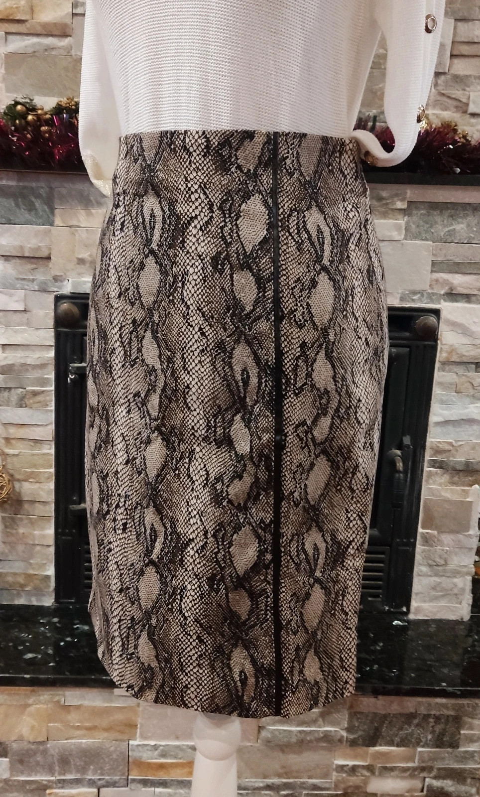 🎁Falda de algodón con estampado animal print en tonos beige y negro – Festa – taille M / 38 / 10