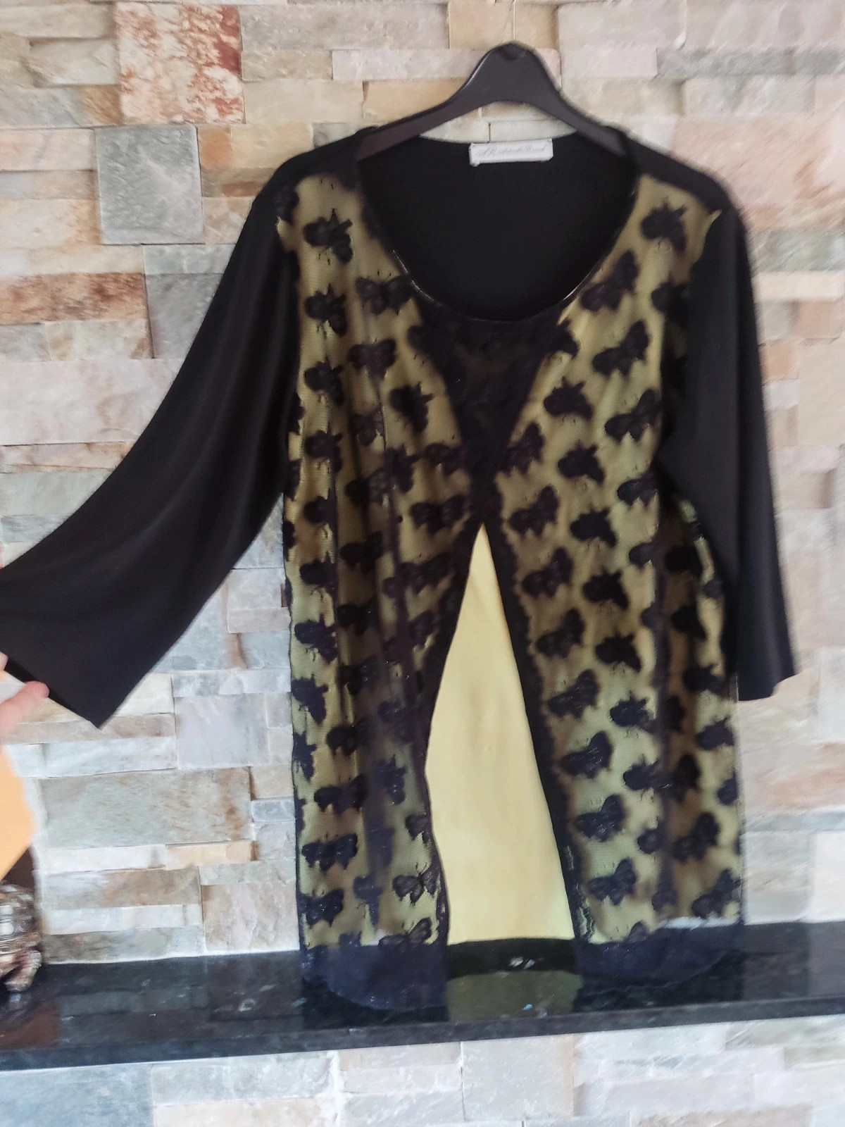🎁Blusa negra y amarilla tipo twin set unido – Antonella raxxoli – taille XXXL / 46 / 18 3