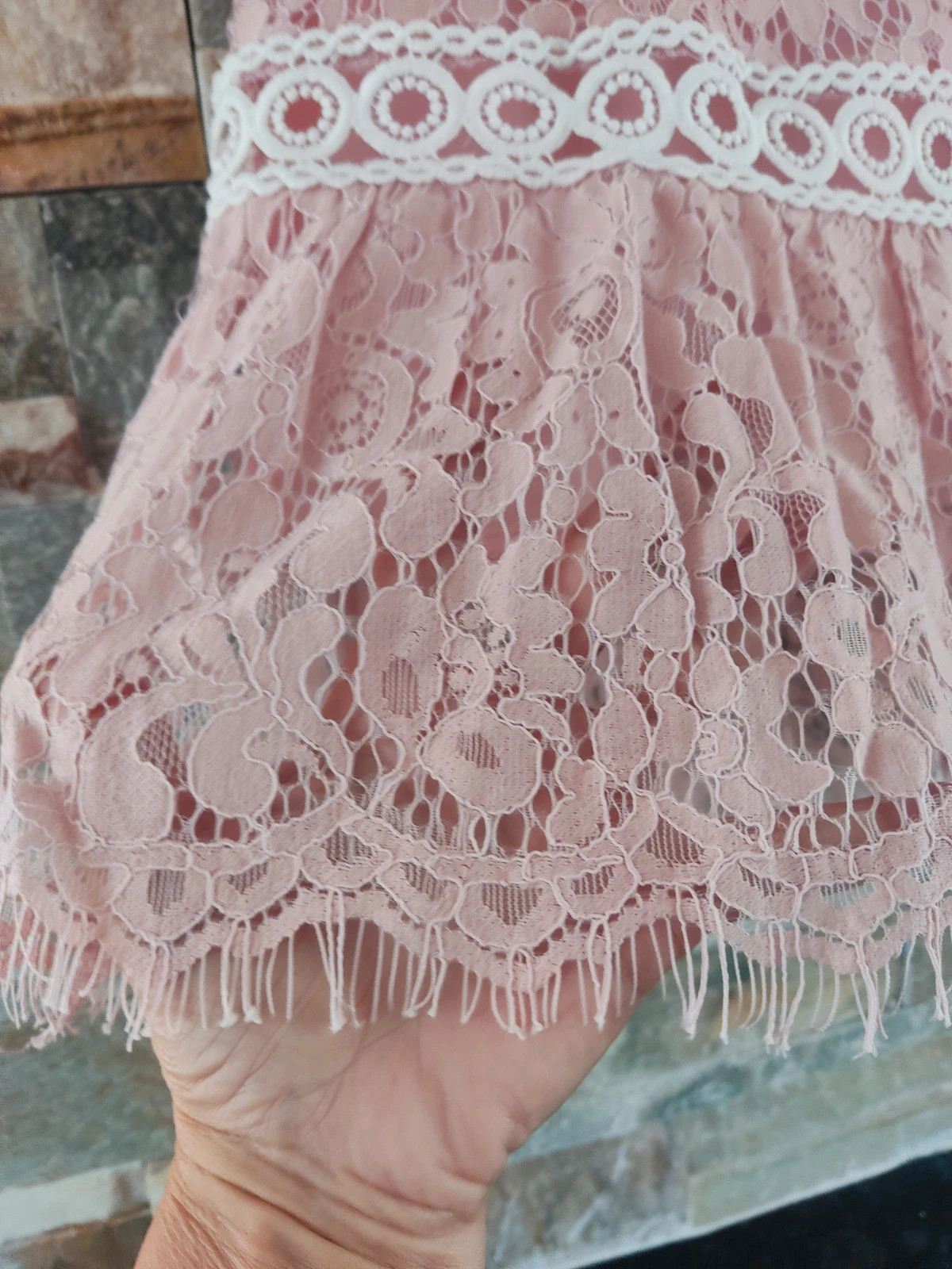 🎁Falda de blonda rosa con volante y tira de crochet blanca – Sweewë – taille M / 38 / 10 3