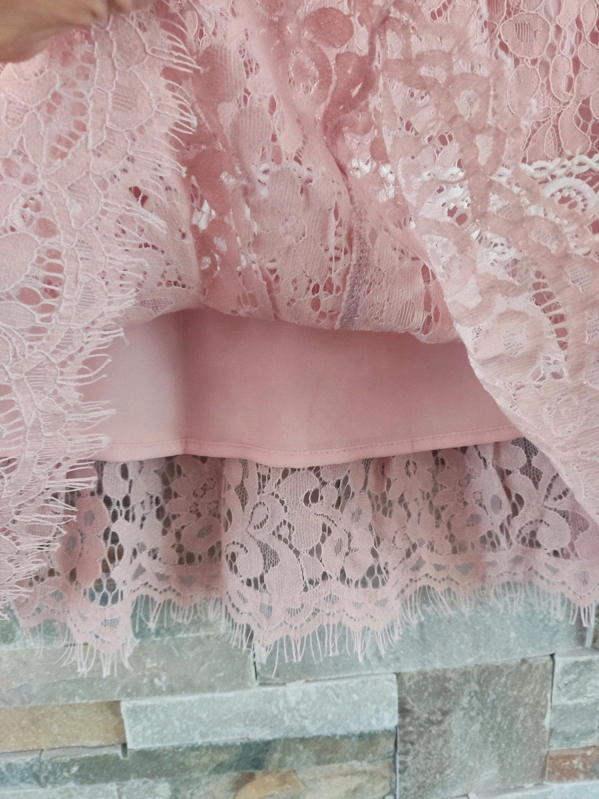 🎁Falda de blonda rosa con volante y tira de crochet blanca – Sweewë – taille M / 38 / 10 4