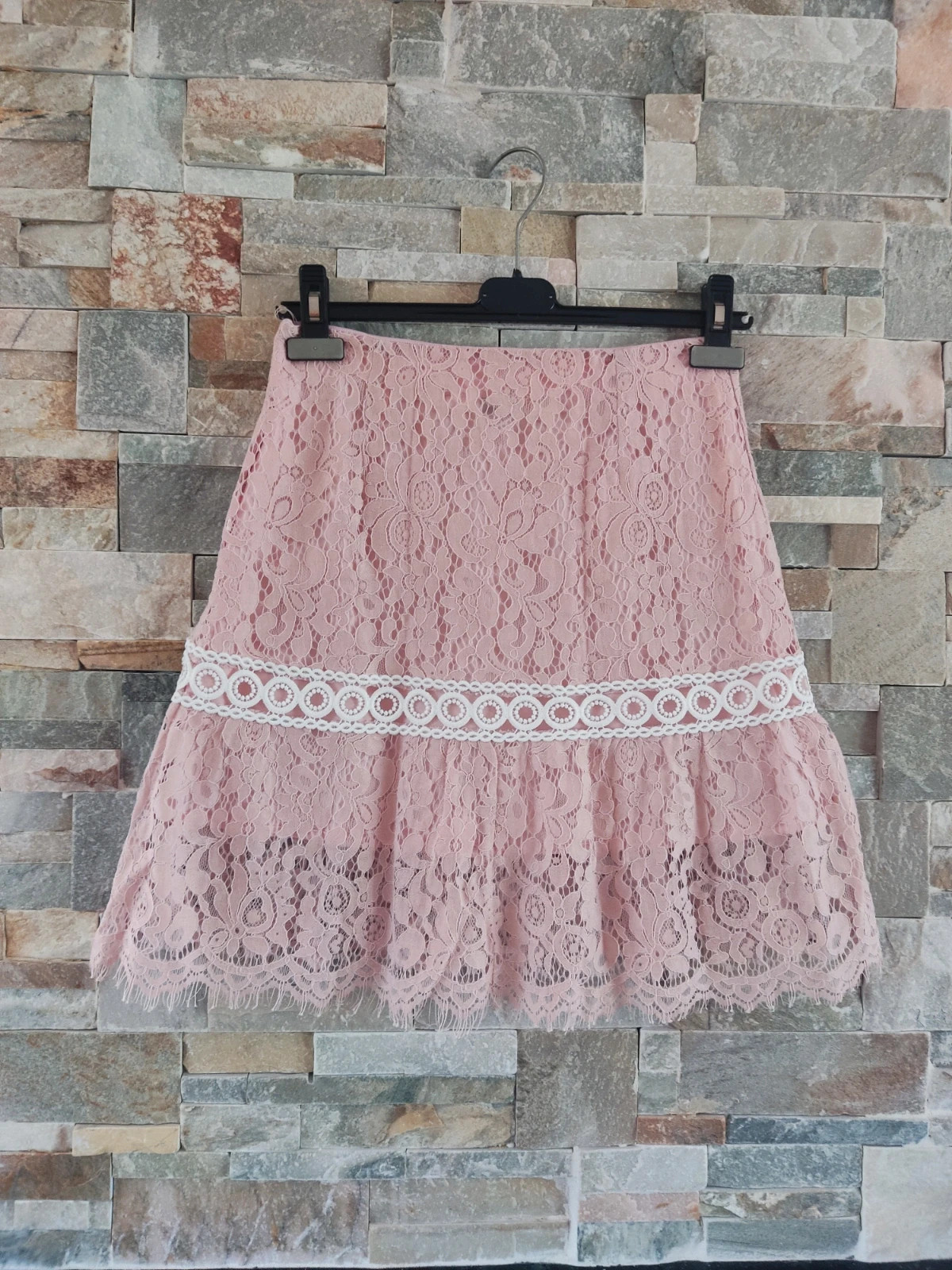🎁Falda de blonda rosa con volante y tira de crochet blanca – Sweewë – taille M / 38 / 10 5