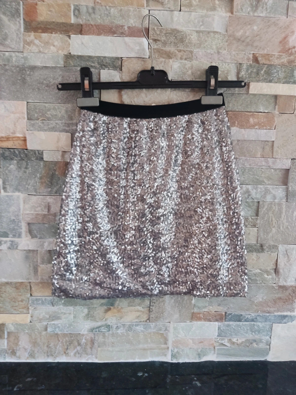 🎁 Minifalda vintage de lentejuelas plateadas talla XS