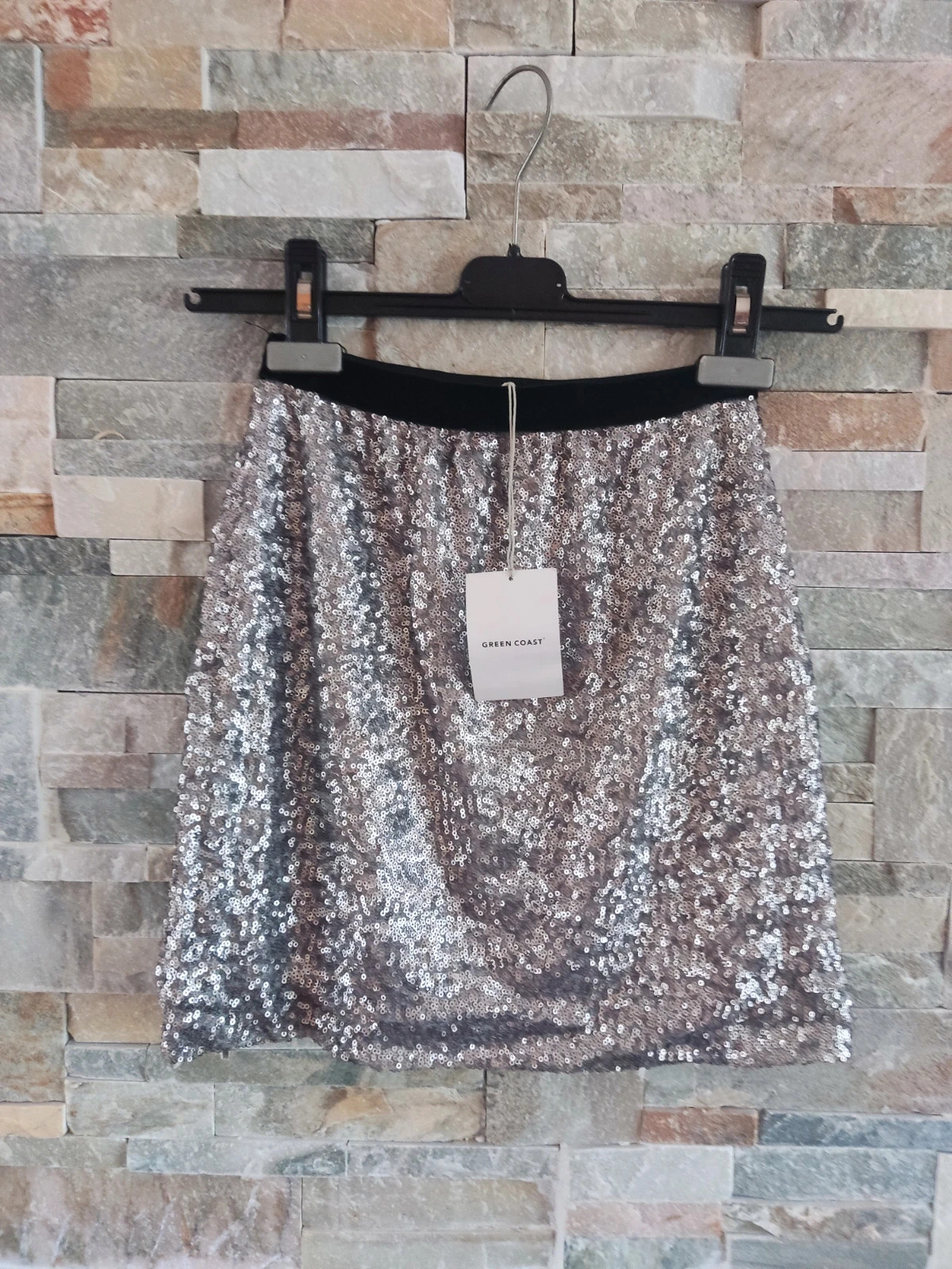 🎁 Minifalda vintage de lentejuelas plateadas talla XS – Green Coast – taille XS / 34 / 6 4