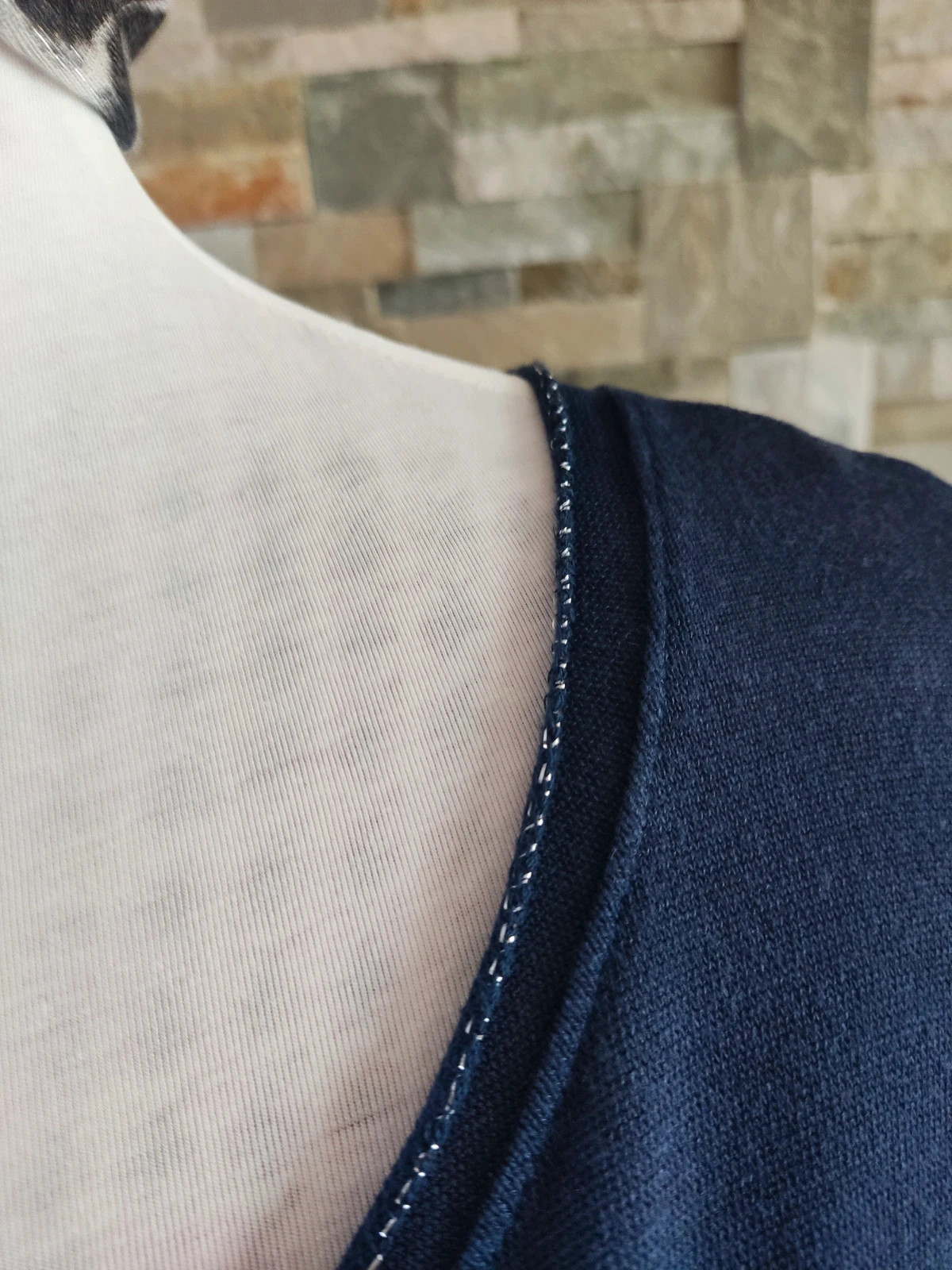 🎁 Camiseta de punto azul marino con pespuntes plateados – New Collection – taille XXL / 44 / 16 3