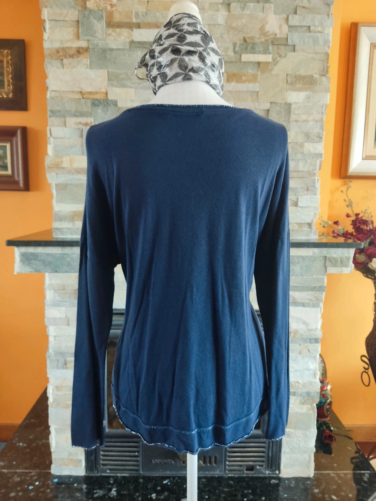🎁 Camiseta de punto azul marino con pespuntes plateados – New Collection – taille XXL / 44 / 16 4