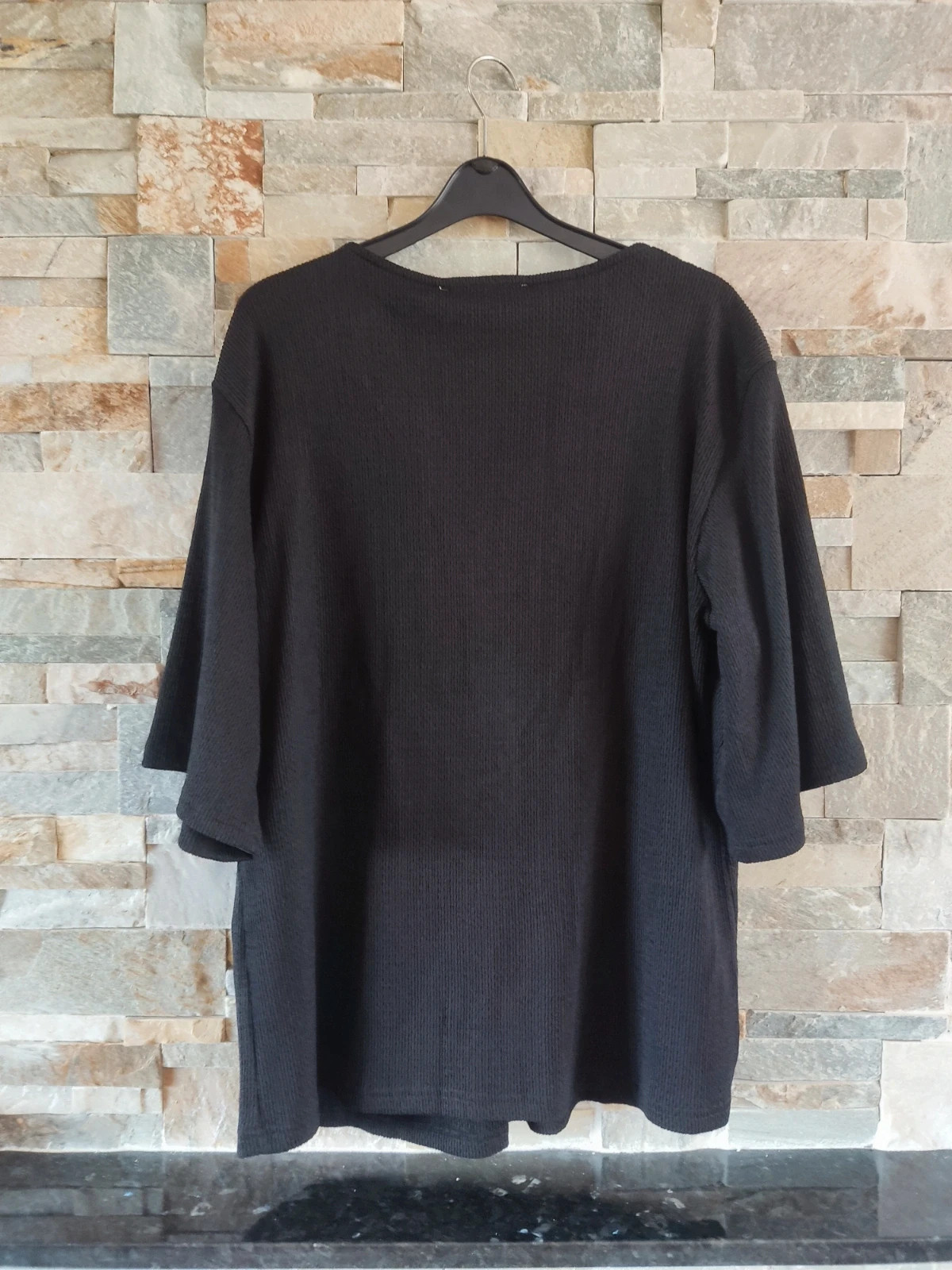 🎁 Elegante Blusa de punto negro acanalado con cinta blanco y negro en cuello – El Corte Inglés – taille XXL / 44 / 16 5