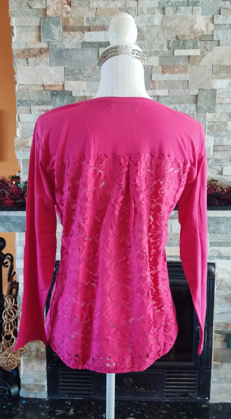 🎁 Camiseta fucsia con espalda de blonda y ajustable en bajo – Venca – taille XL / 42 / 14 5