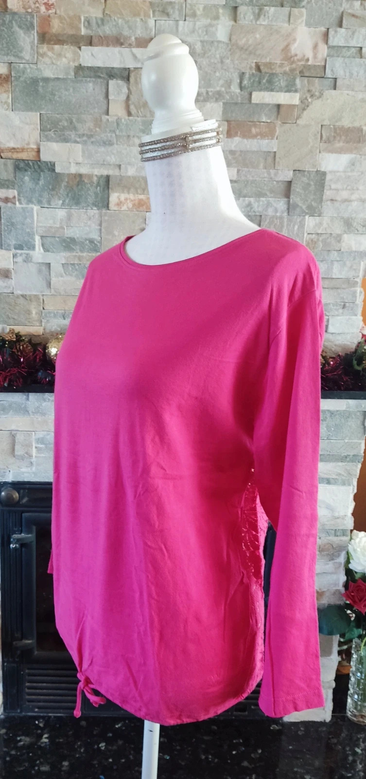🎁 Camiseta fucsia con espalda de blonda y ajustable en bajo – Venca – taille XL / 42 / 14 4