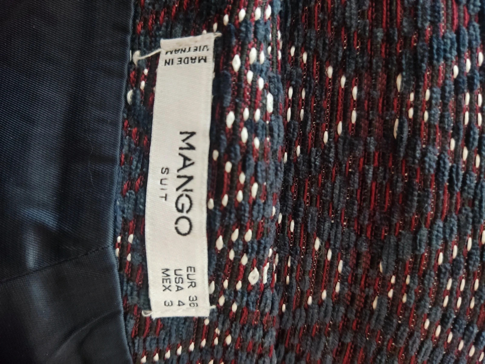 🎁 Minifalda estampado azul marino, granate y blanco – Mango – taille S / 36 / 8 4