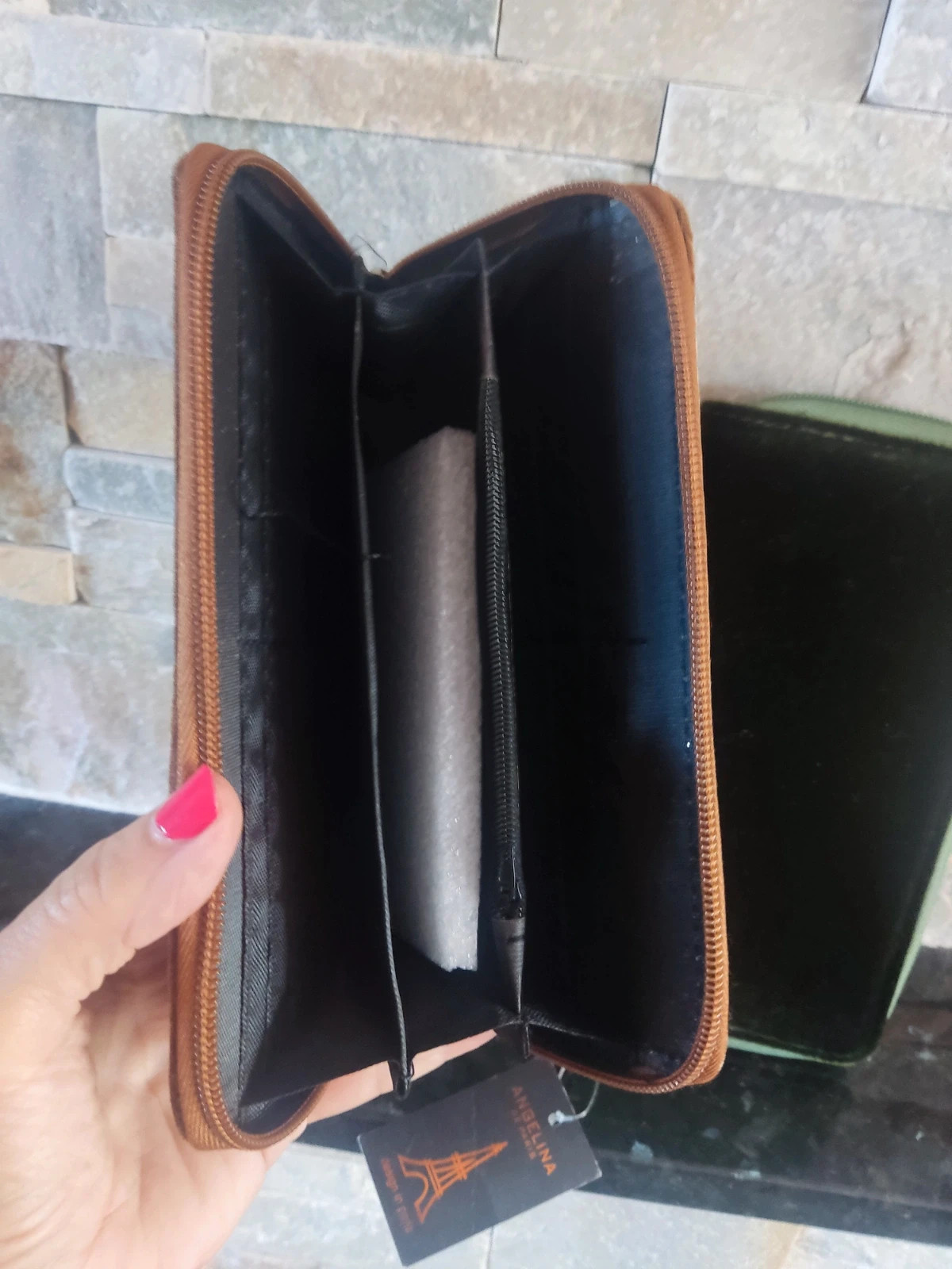 🎁Dos carteras de terciopelo marrón y verde con cremallera y compartimentos – Angelina 3