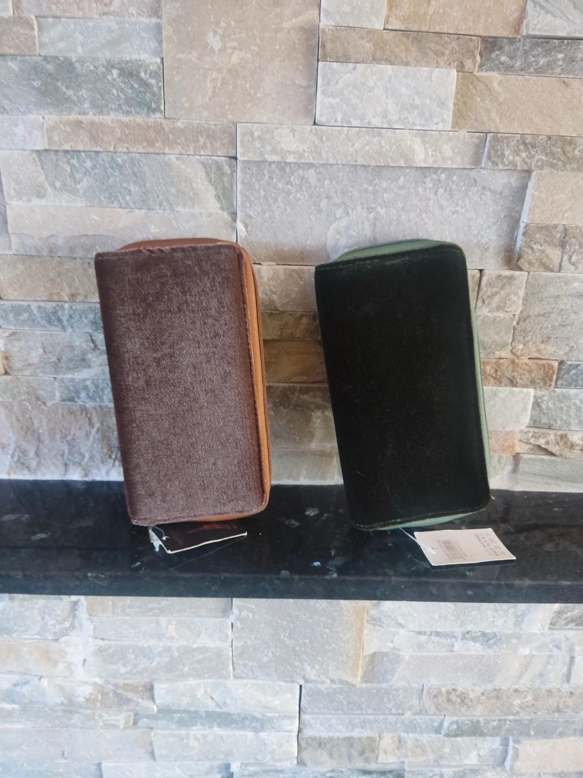 🎁Dos carteras de terciopelo marrón y verde con cremallera y compartimentos