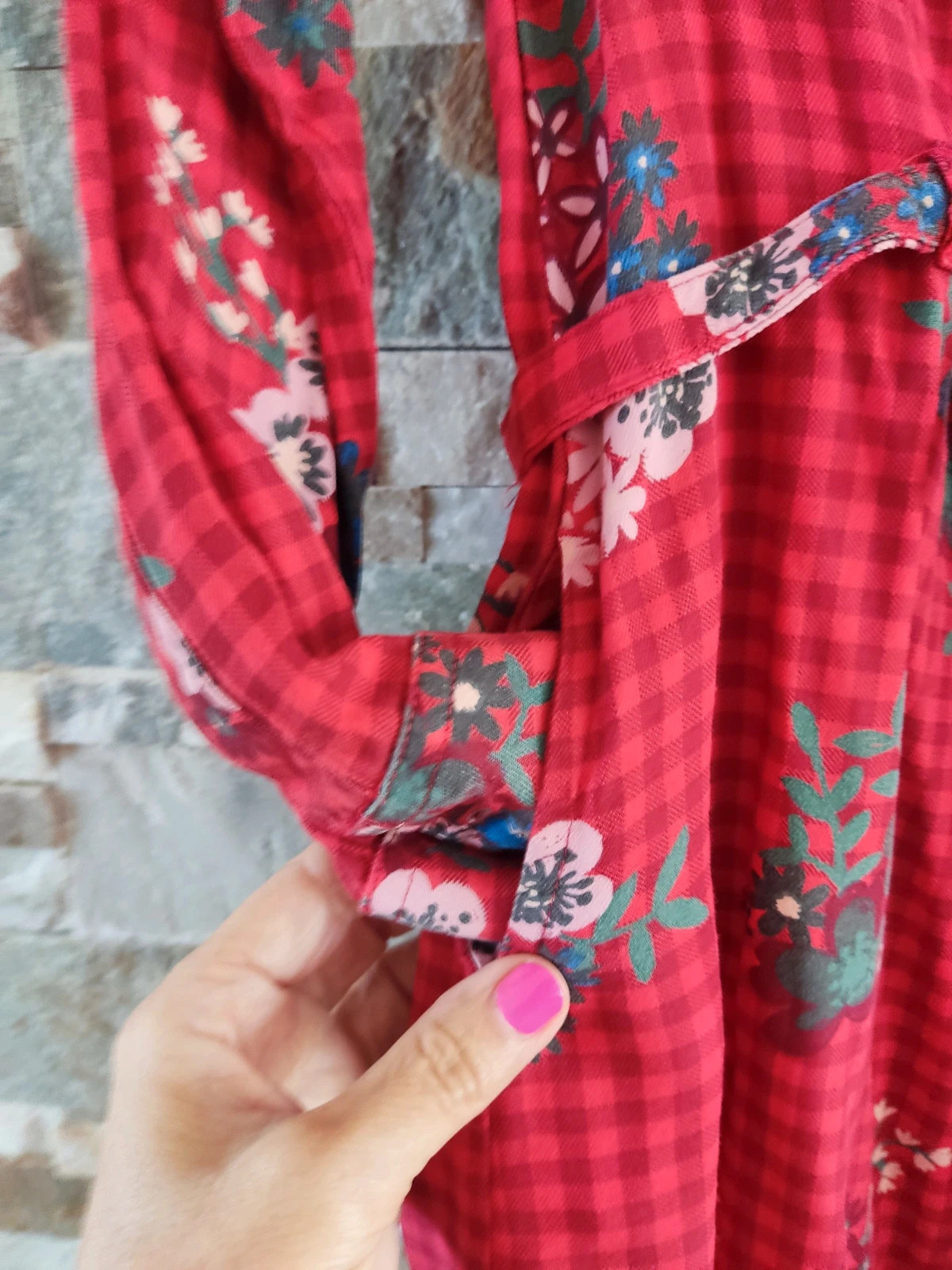 🎁 Camisa/Vestido niña 10 años con cuadritos rojos y estampado floral, de Boboli – Bóboli – taille 10 ans / 140 cm 4