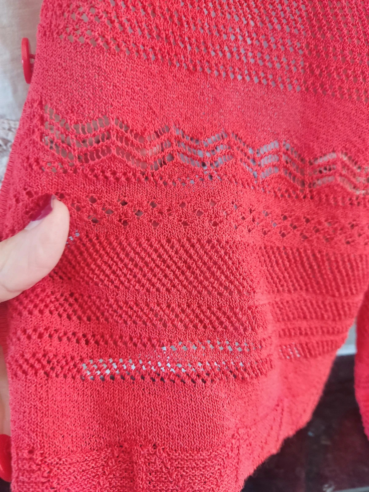 🎁Bonita rebeca roja de punto fino calado – Lucia – taille L / 40 / 12 3