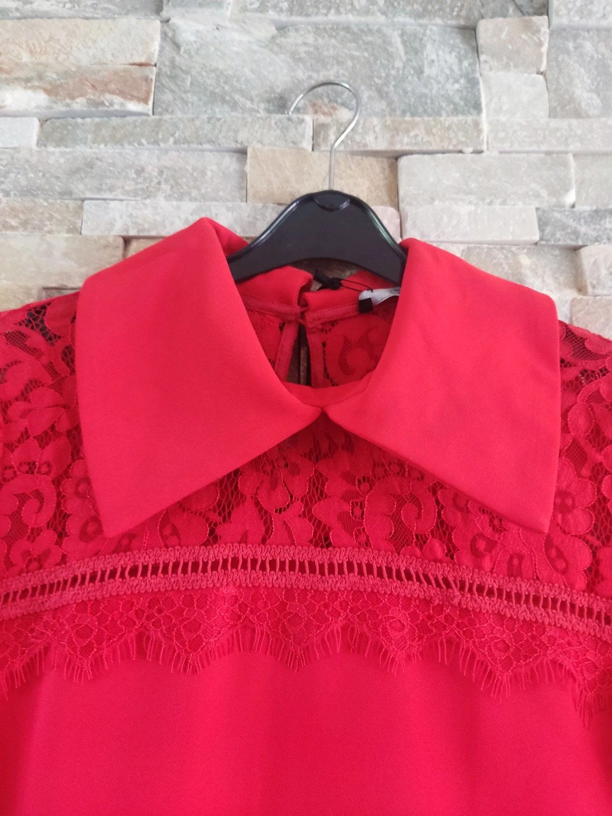 🎁Precioso vestido rojo con cuello camisero y blonda en parte superior – Siste's – taille S / 36 / 8 2