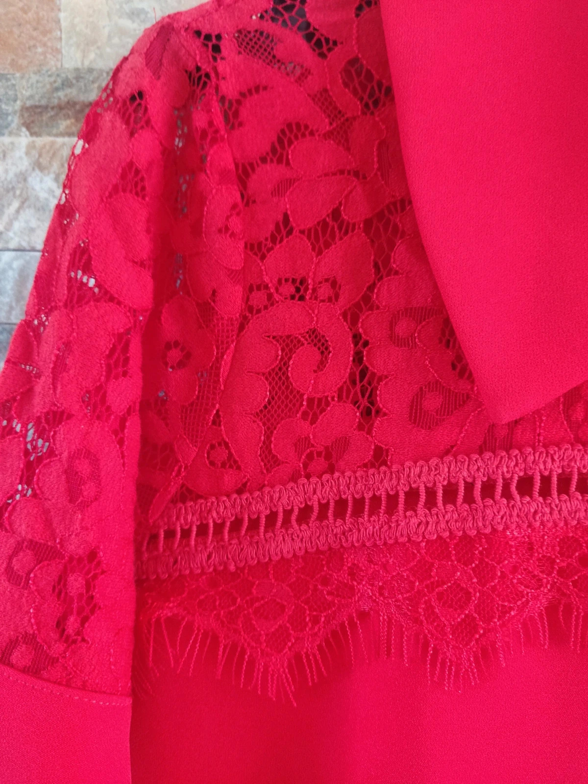🎁Precioso vestido rojo con cuello camisero y blonda en parte superior – Siste's – taille S / 36 / 8 4