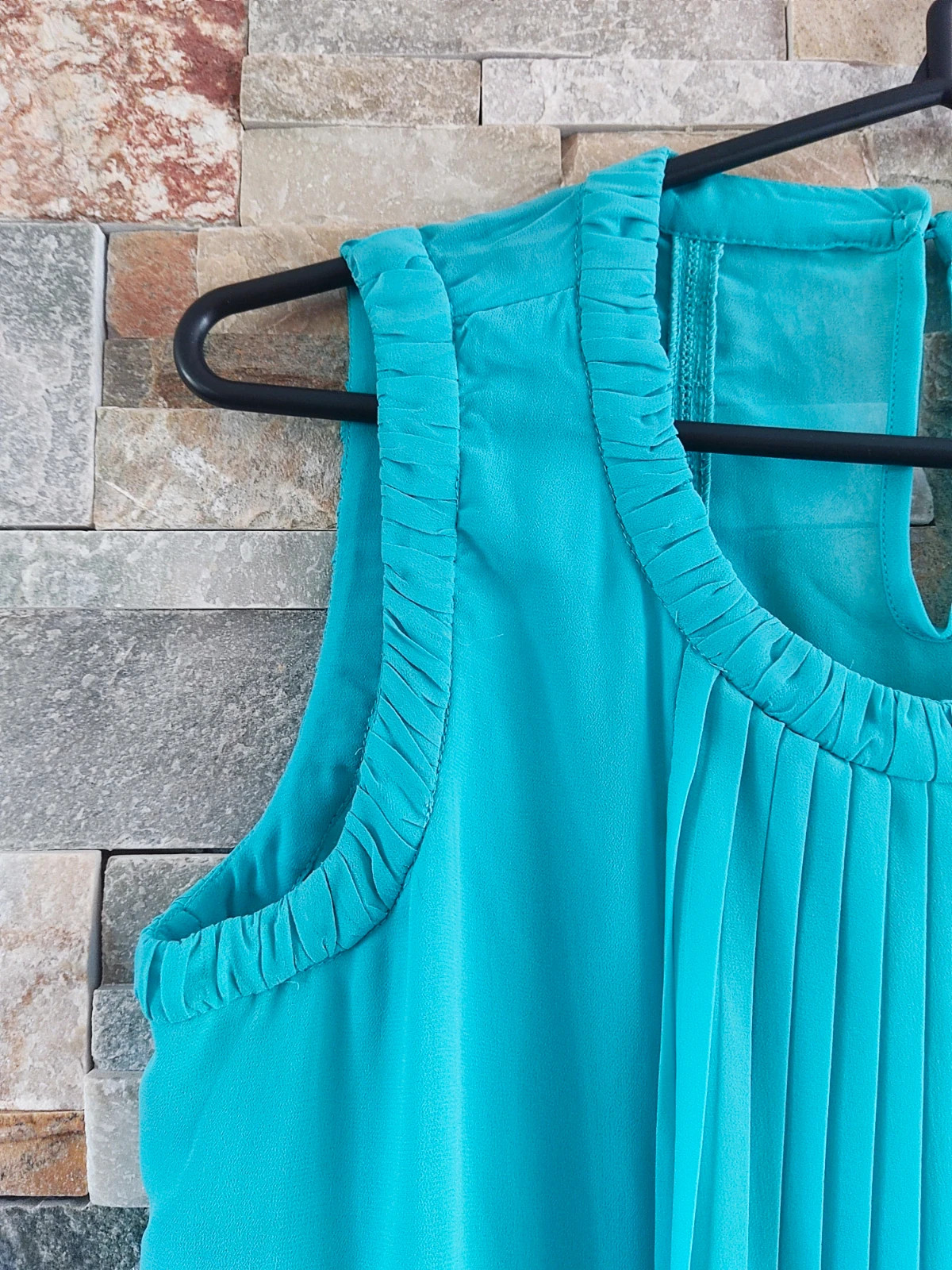 🎁Blusa de gasa azul turquesa con tela plisada delante y lisa detrás – Sfera – taille L / 40 / 12 2