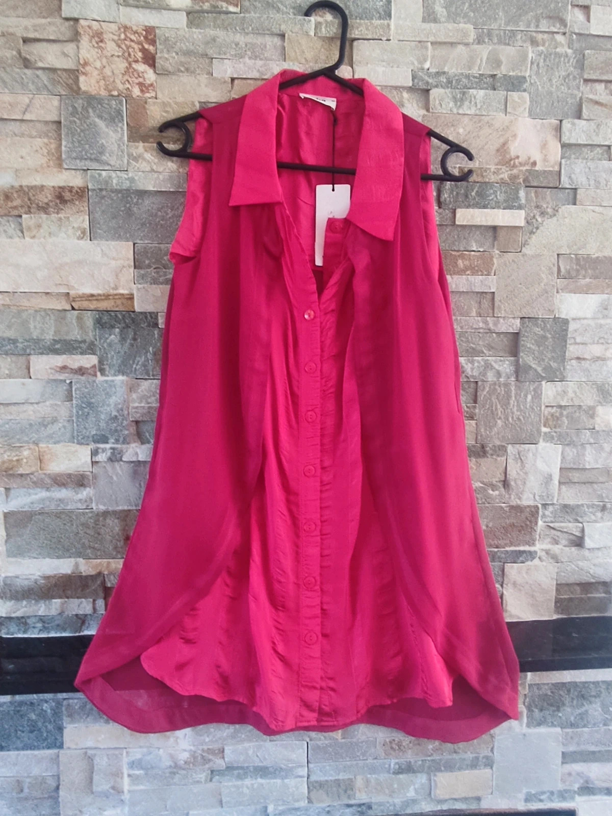 🎁Original camisa con cuello camisero efecto doble color fucsia, de Who