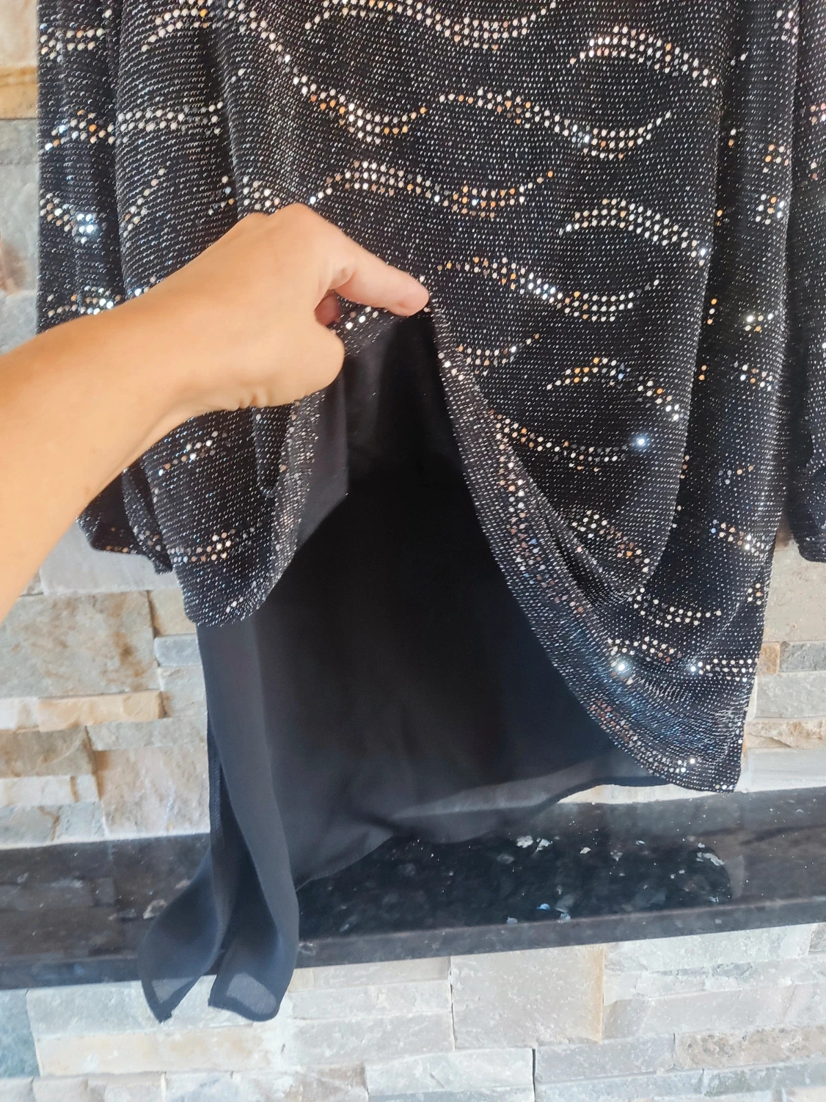 🎁 Original blusa asimétrica negra con puntos plateados – Canda – taille M / 38 / 10 5