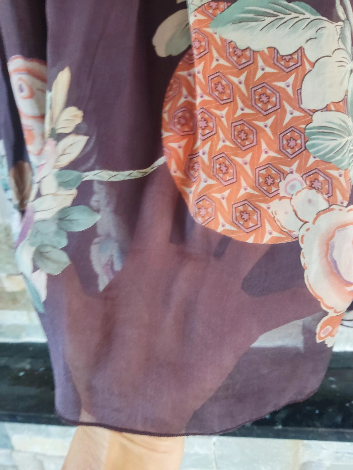🎁Preciosa falda de seda marrón con estampado floral – Pauline B. – taille L / 40 / 12 3