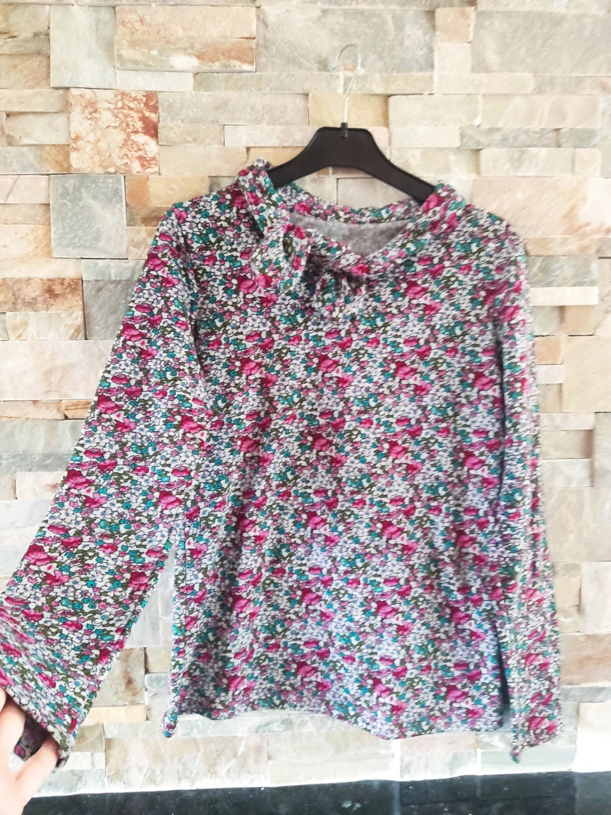 🎁 Jersey de algodón estampado floral con original cuello lazo – taille M / 38 / 10 2