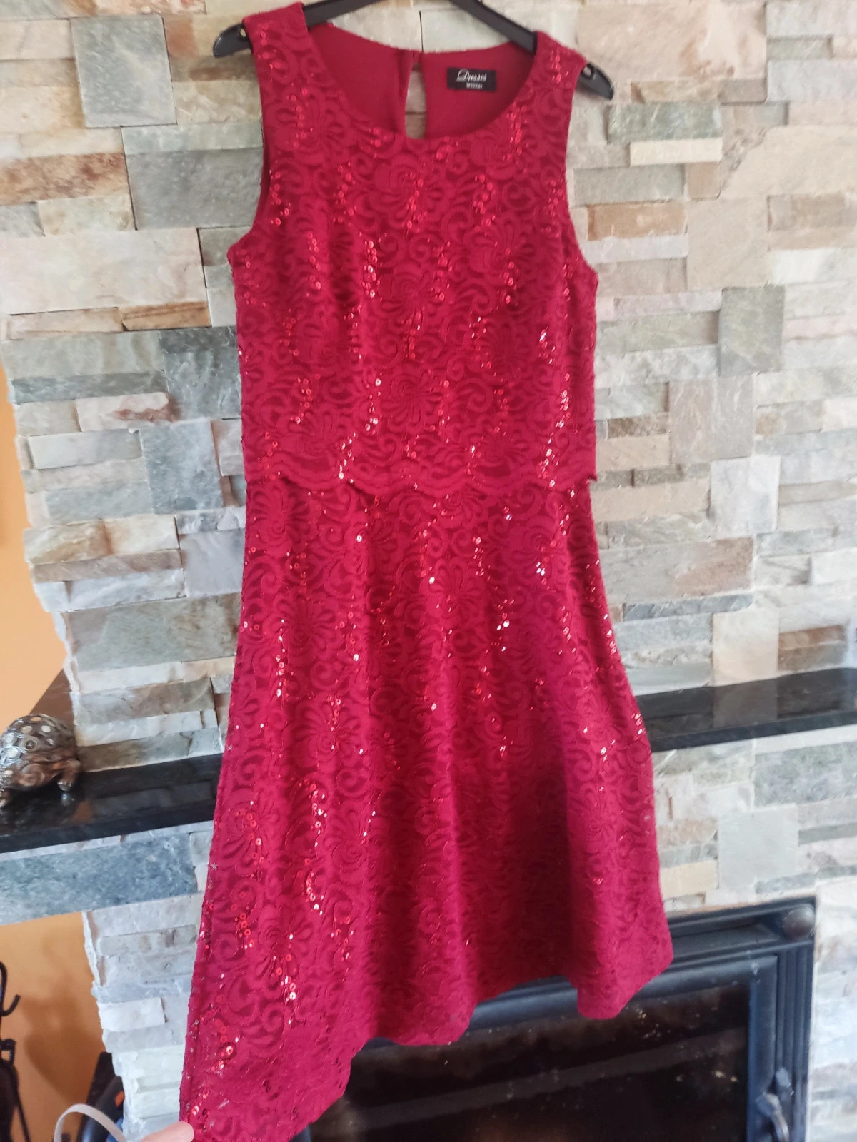 🎁 Original vestido de blonda roja con lentejuelas – Dresses Yessica – taille S / 36 / 8 3