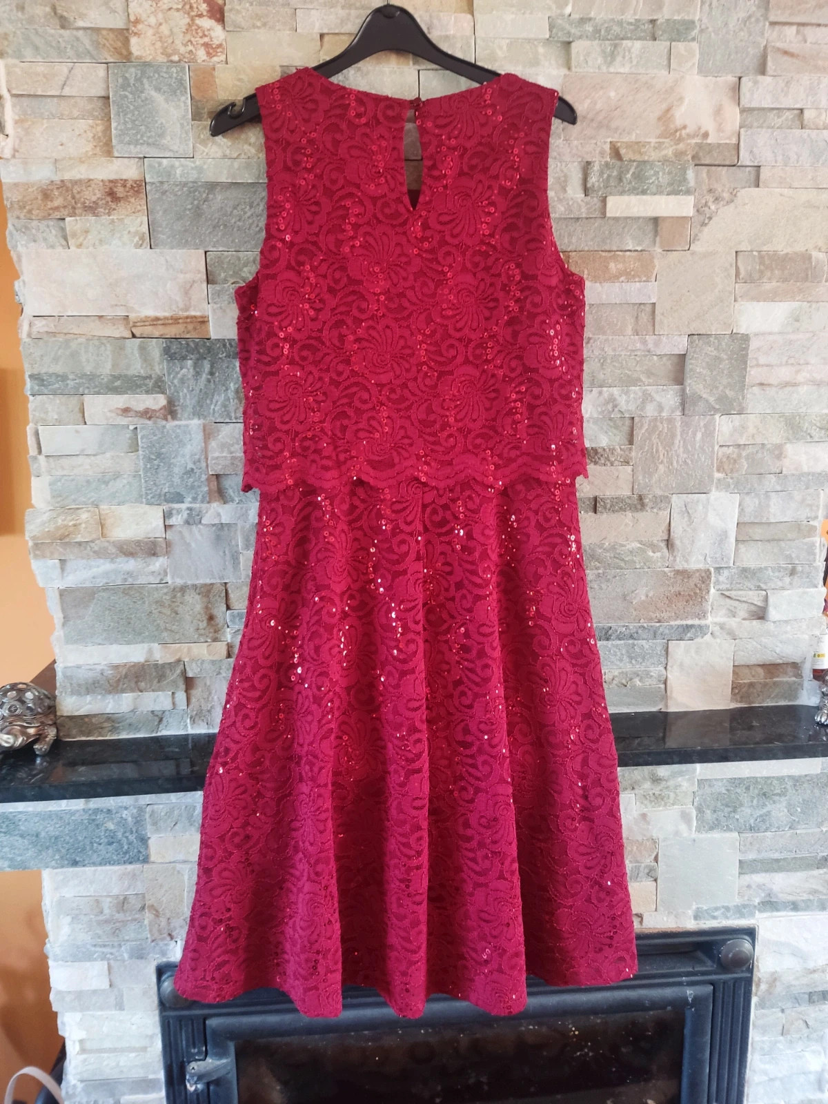 🎁 Original vestido de blonda roja con lentejuelas – Dresses Yessica – taille S / 36 / 8 5