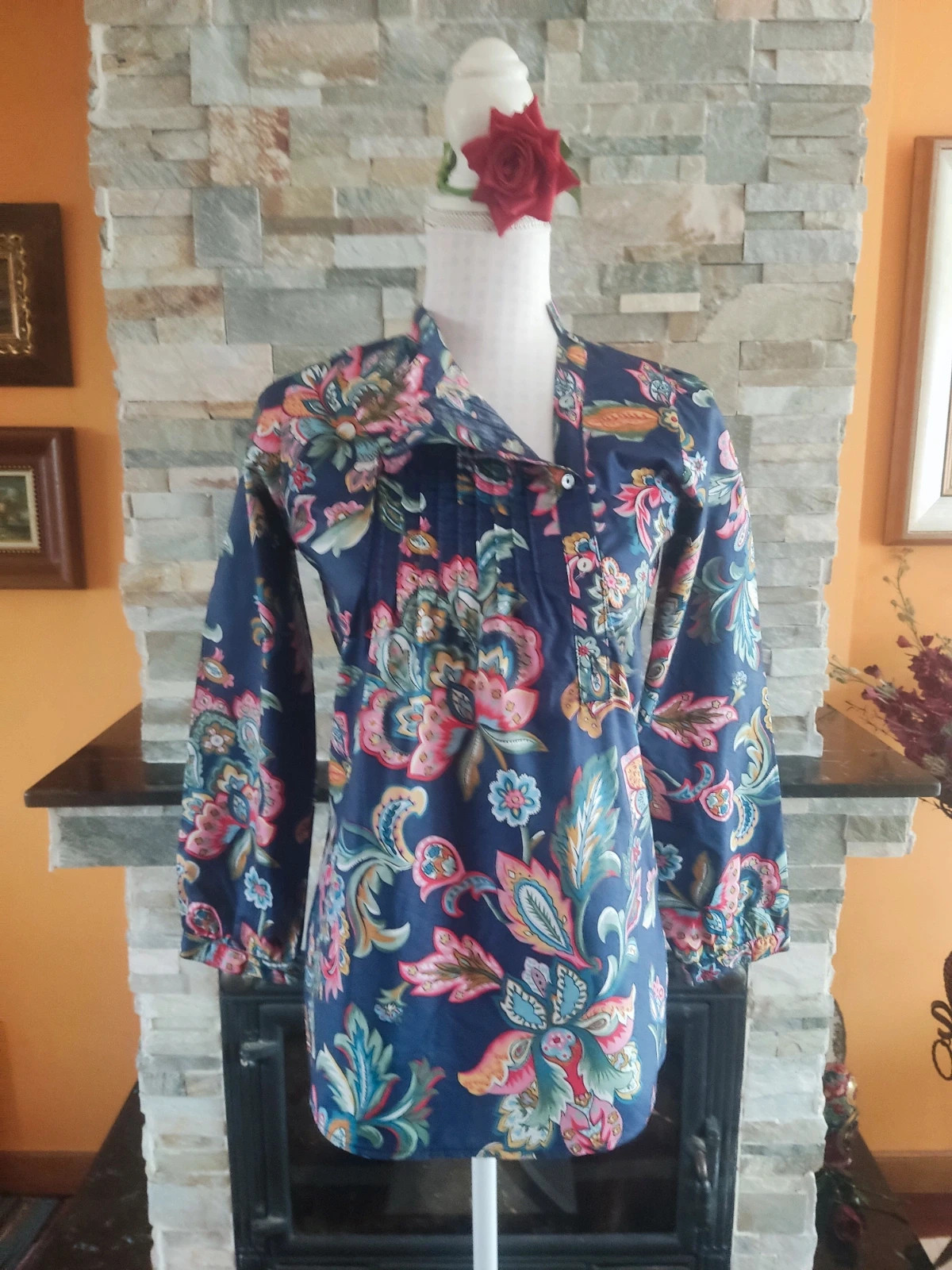 🔥 Blusa de algodón azul vaquero con estampado floral – el jabato está llorando – taille L / 40 / 12 2