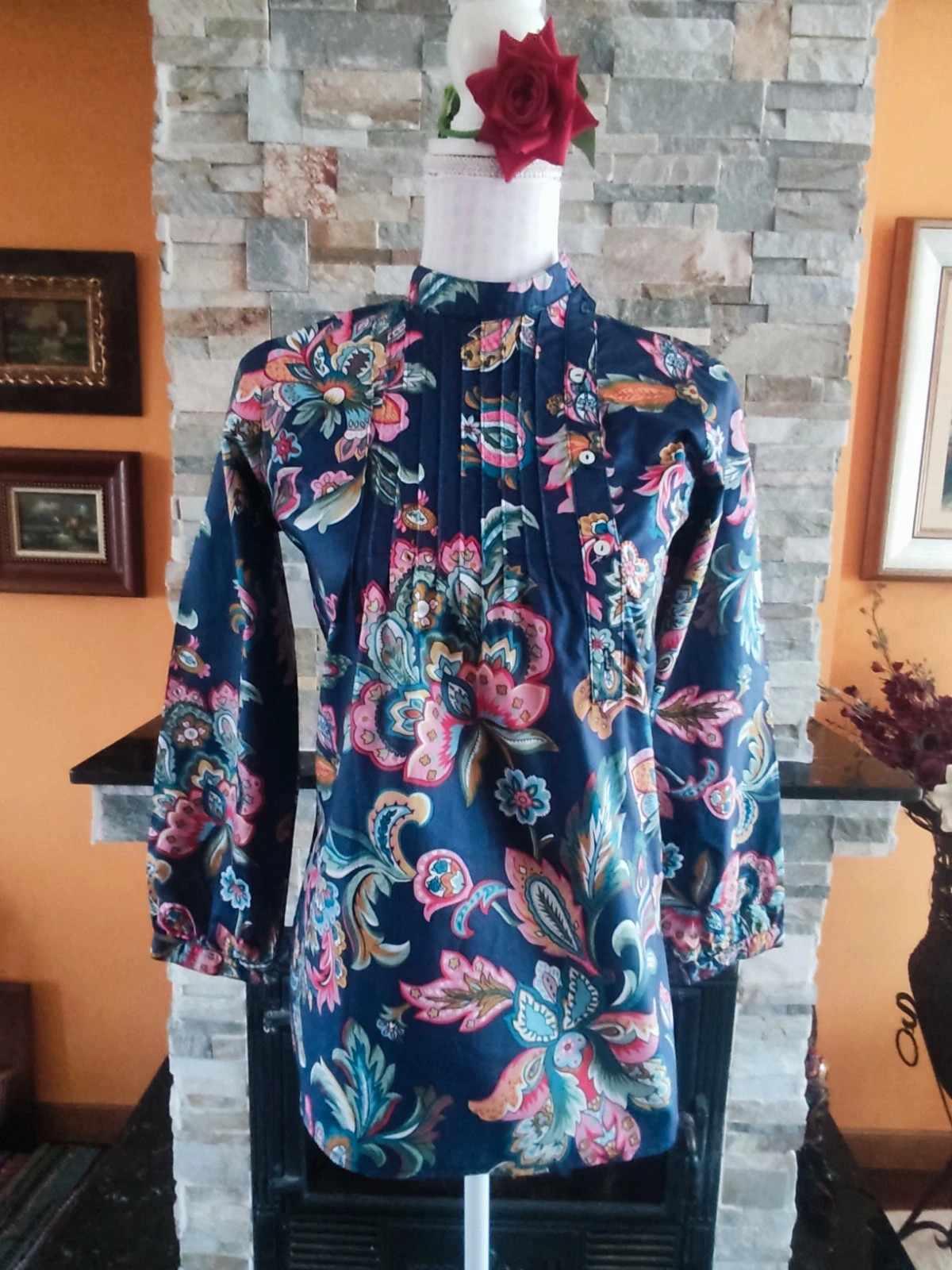 🔥 Blusa de algodón azul vaquero con estampado floral – el jabato está llorando – taille L / 40 / 12 3