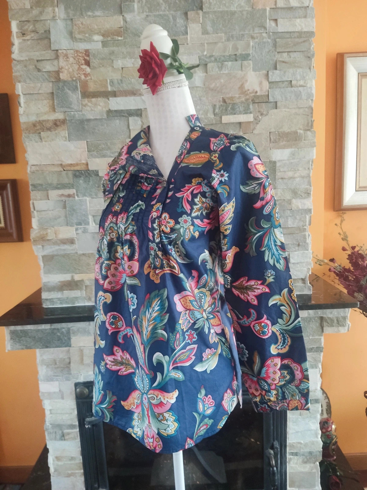 🔥 Blusa de algodón azul vaquero con estampado floral – el jabato está llorando – taille L / 40 / 12 4
