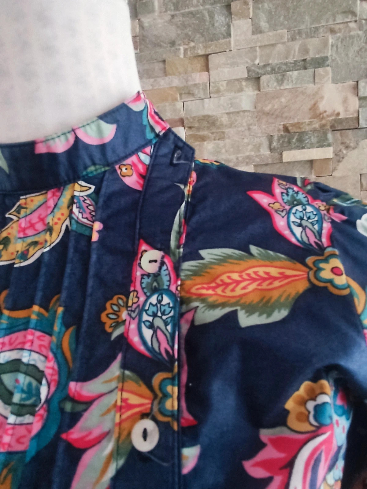 🔥 Blusa de algodón azul vaquero con estampado floral – el jabato está llorando – taille L / 40 / 12 5