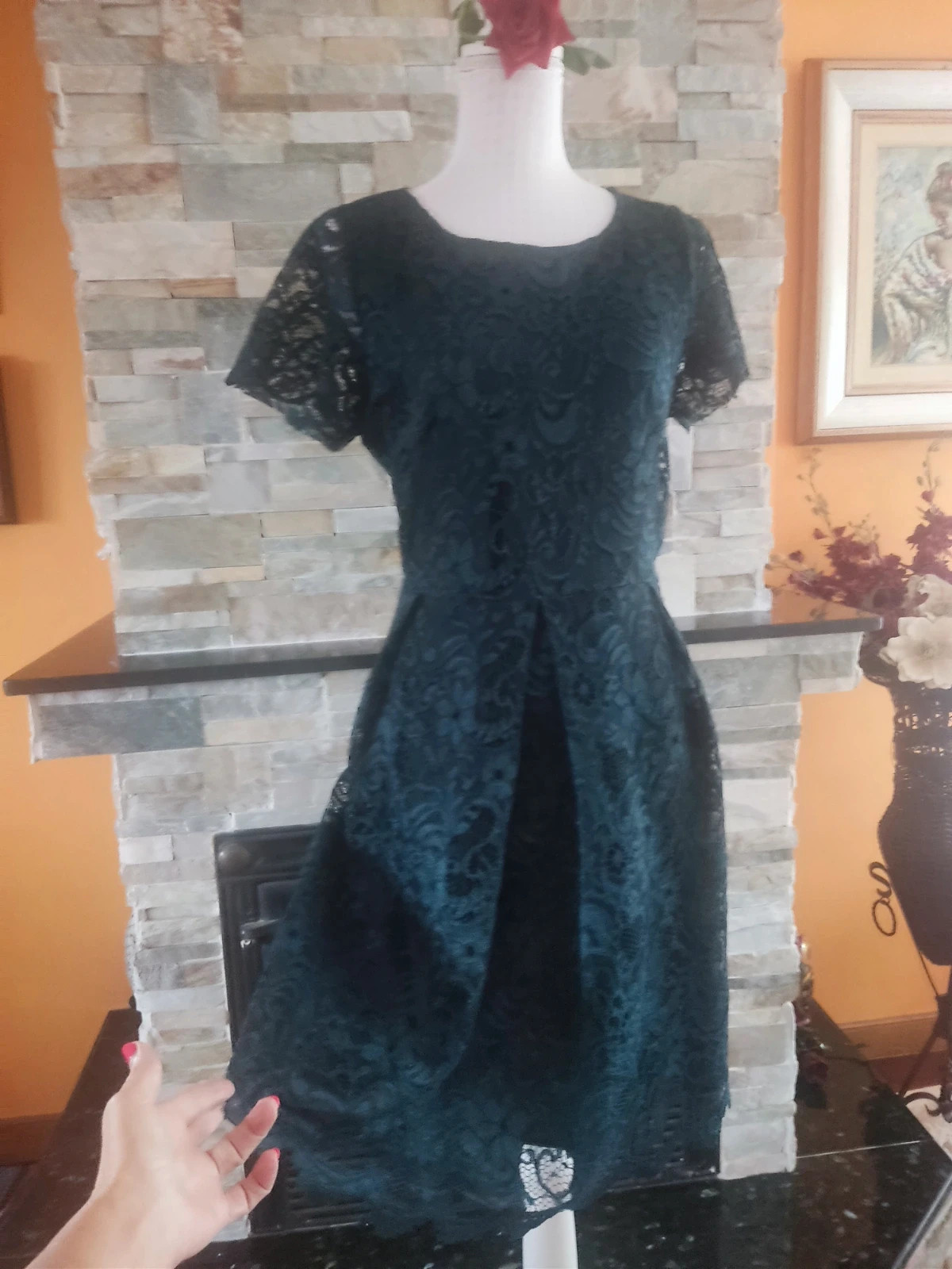 🔥 Elegante vestido de blonda azul marino con vuelo, de Mariella Rosati – MARIELLA ROSATI – taille XXL / 44 / 16 2