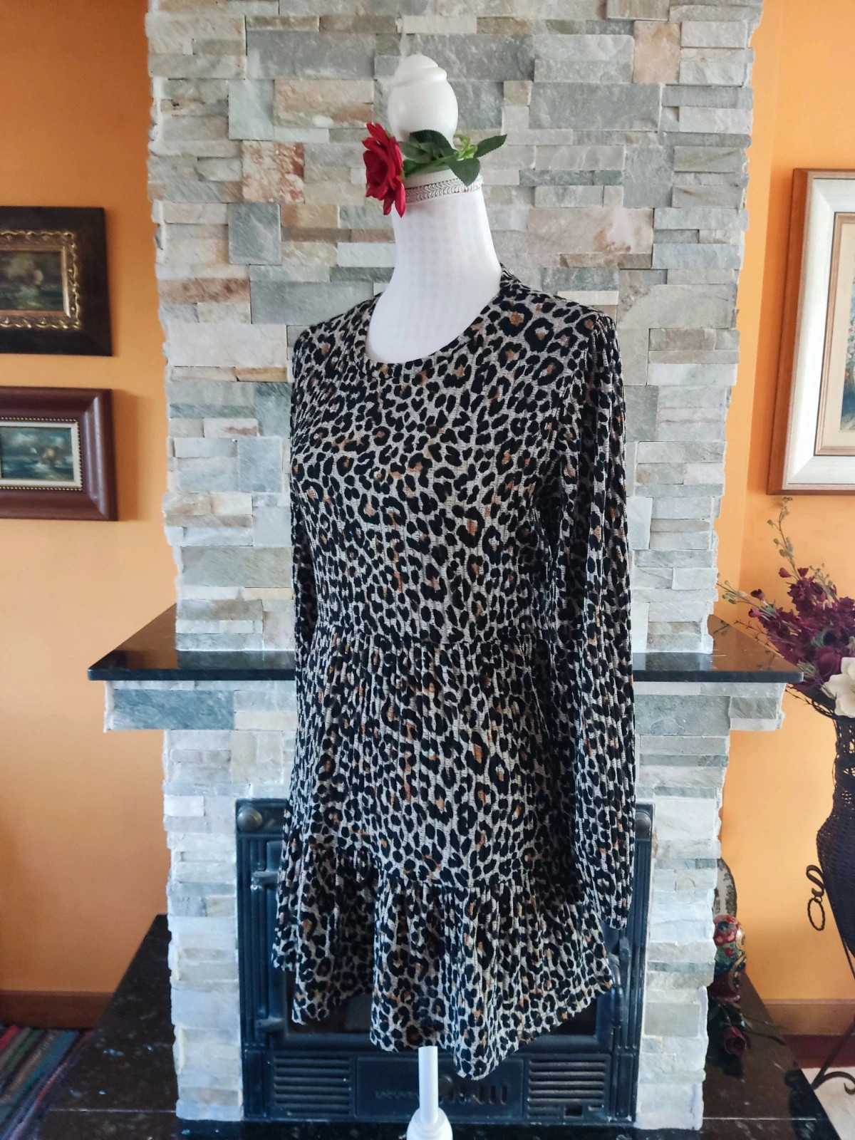 🔥Ideal mini vestido de punto estampado animal print – Vintage – taille L / 40 / 12 2