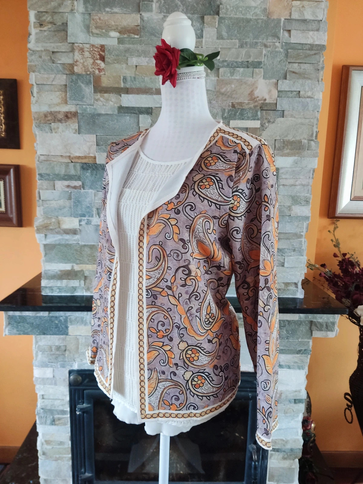 🔥 Blazer fina estampado tonos tierra – taille XL / 42 / 14 2