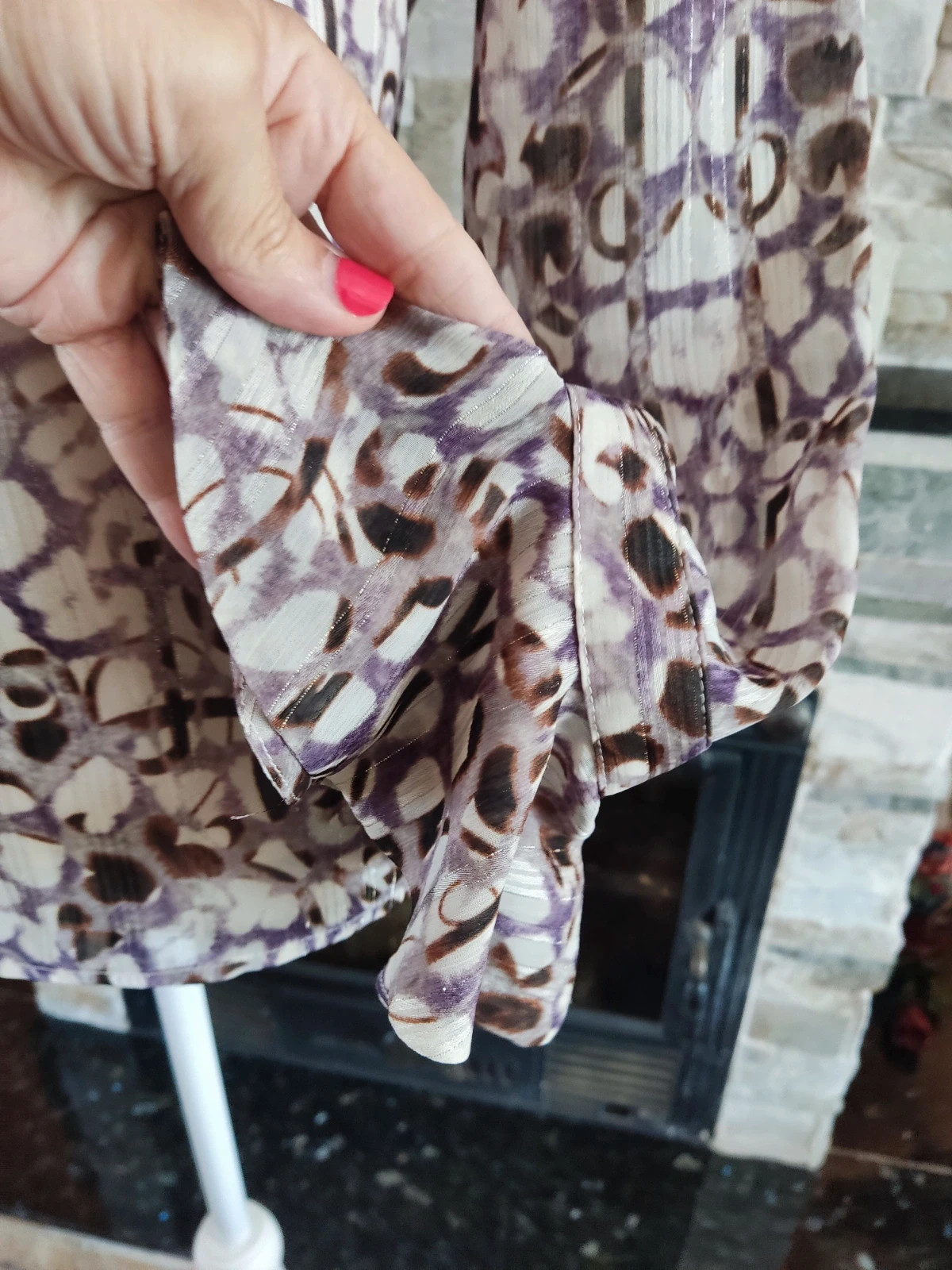 🔥 Blusa de gasa en tonos beige, malva y marrón con hilos dorados, de Yera – Yera – taille XXL / 44 / 16 5